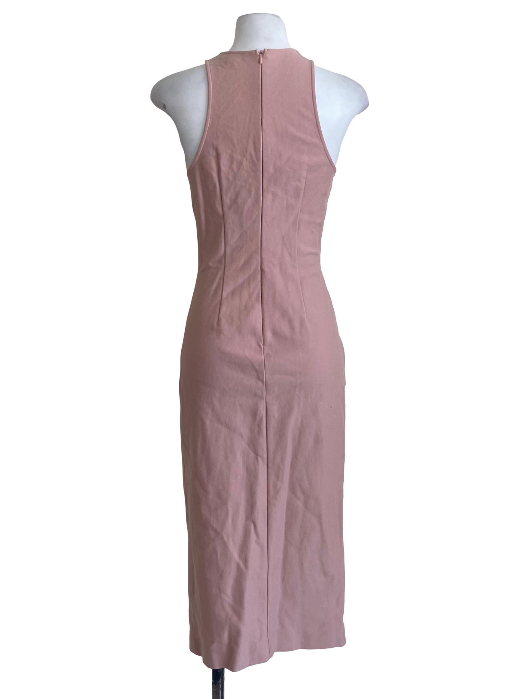 Salmon Pink Twill Slit Bodycon Dress