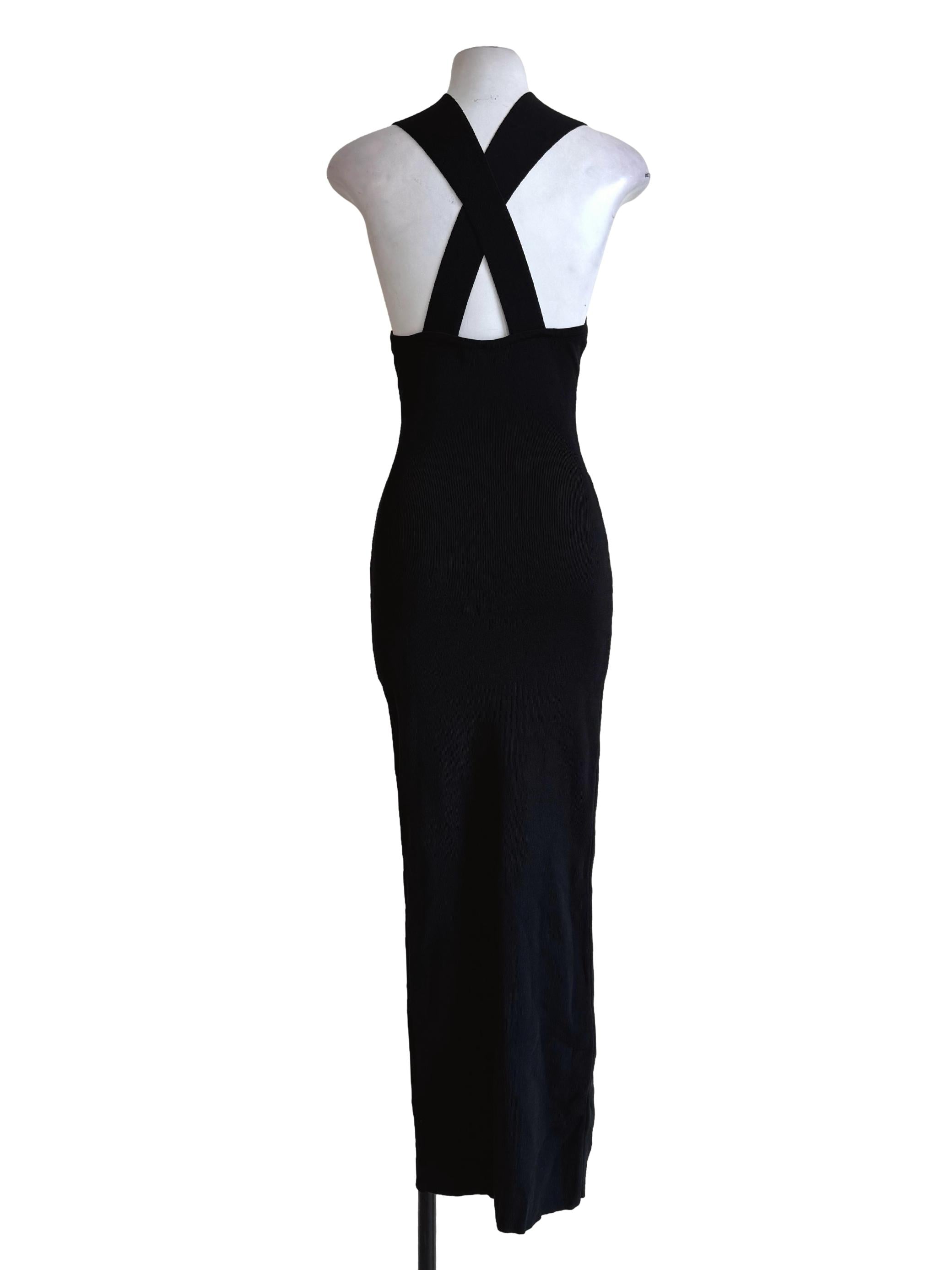 Textured Black X Back Dress