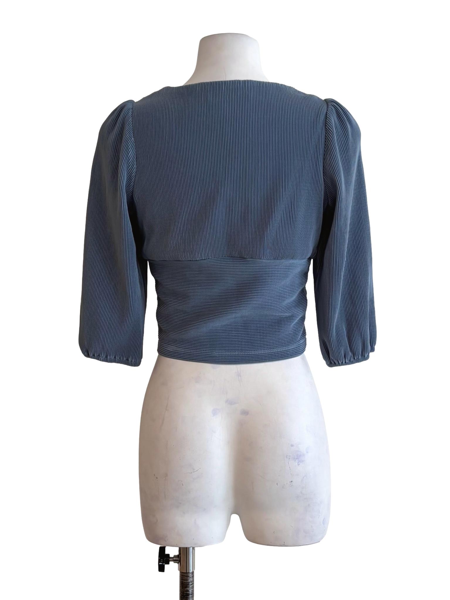 Stone Blue Textured Ruched Waist Crop Top