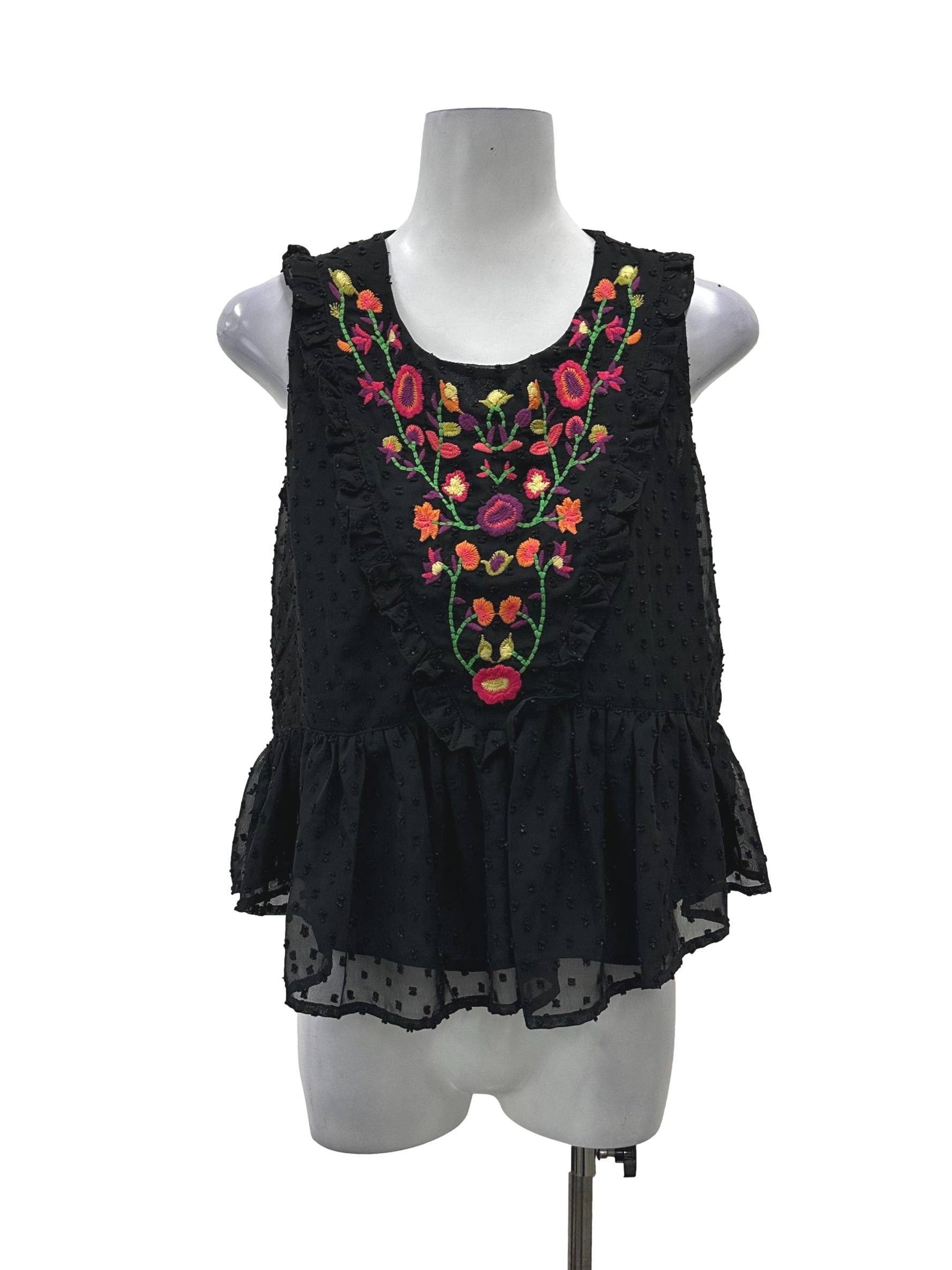 Black Floral Dotted Sleeveless Top