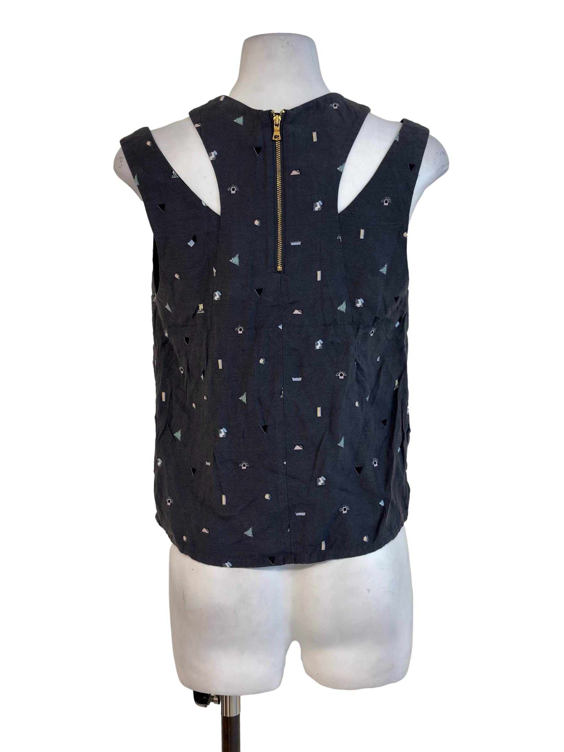 Anchor Grey Print Asymmetric Neckline Tank Top