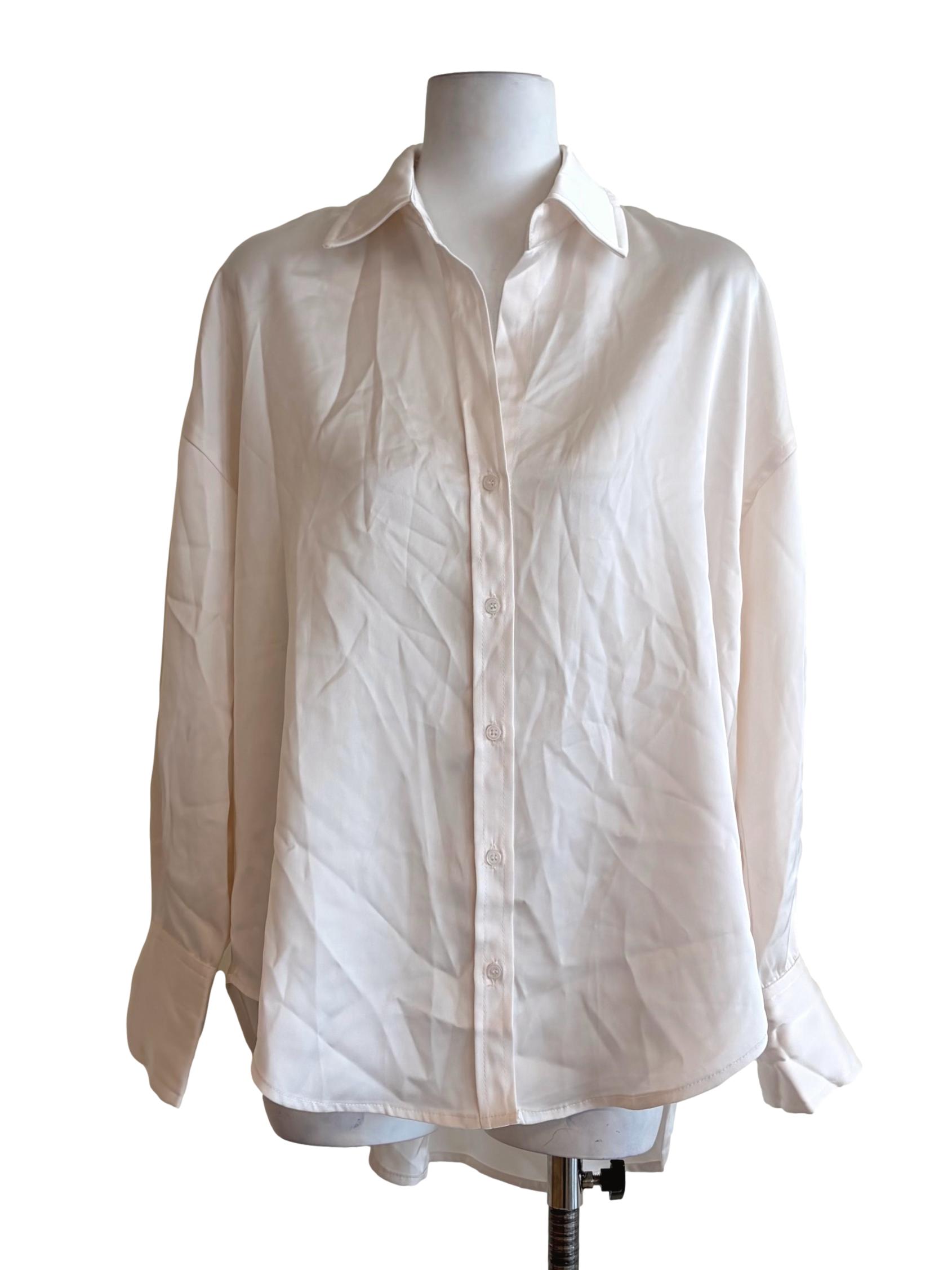 Pearl White Collared V-Neck Button Down Top