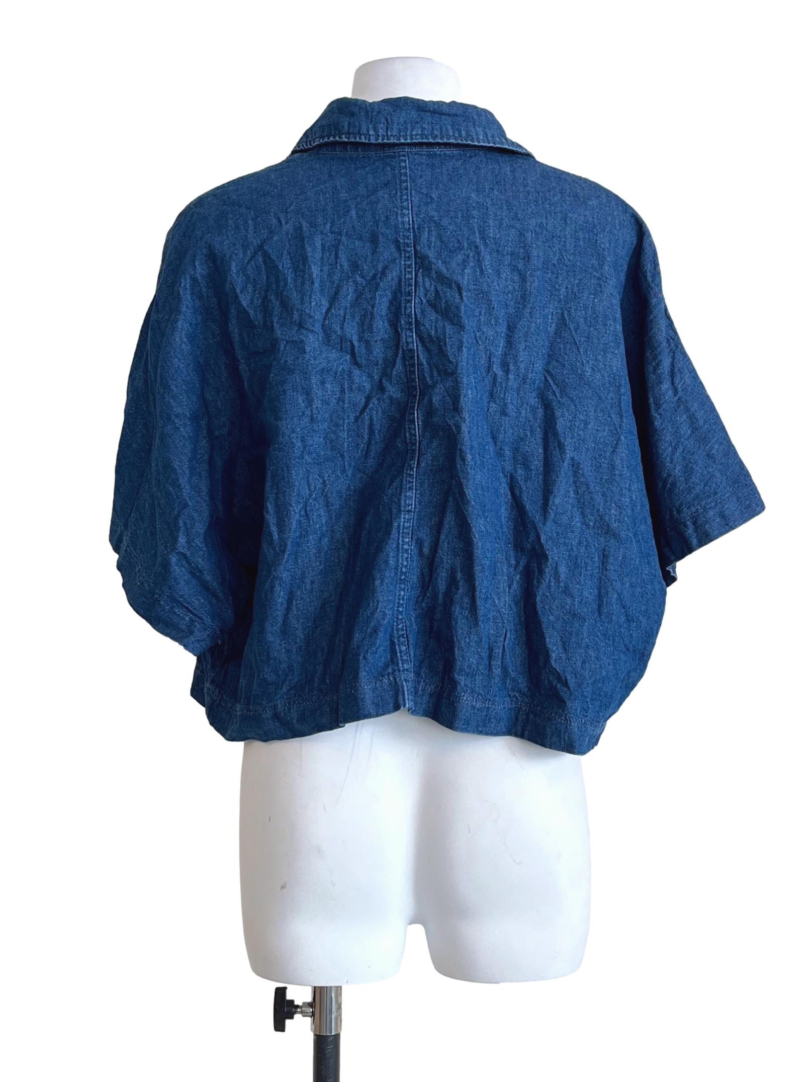 Denim Wash Blue V-Neck Short Sleeve Top