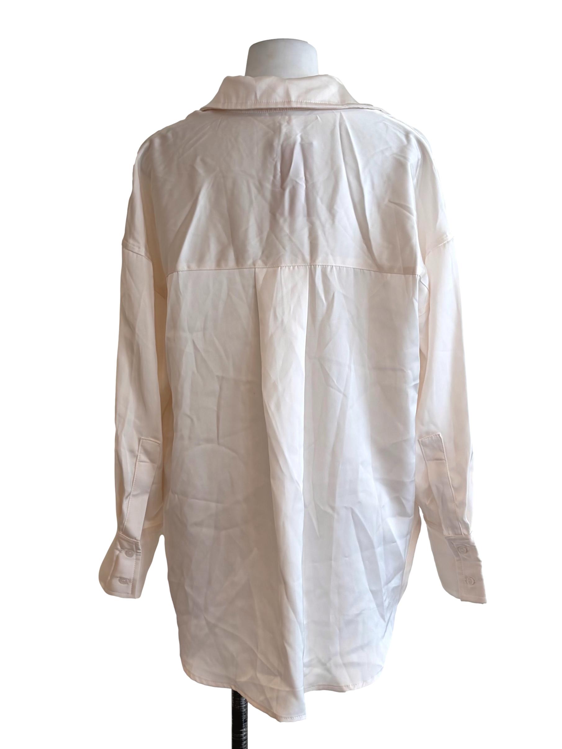 Pearl White Collared V-Neck Button Down Top