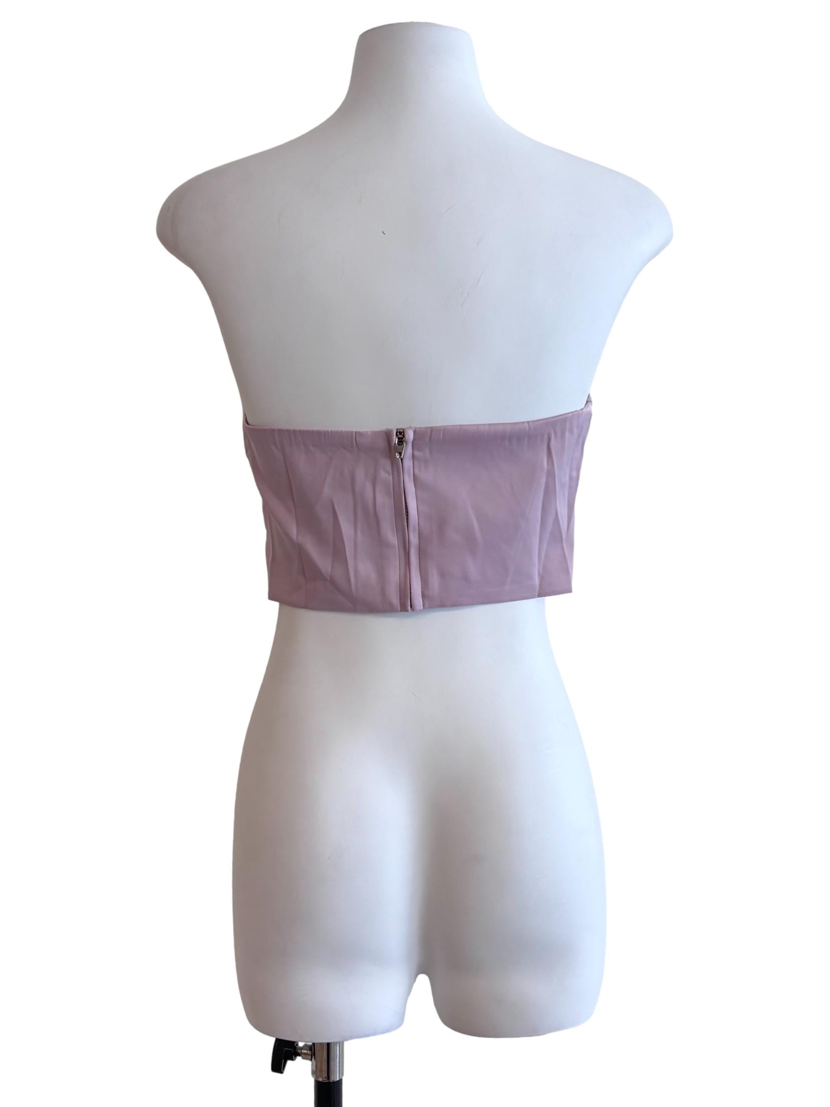 Taffy Pink Pleated Strapless Crop Top