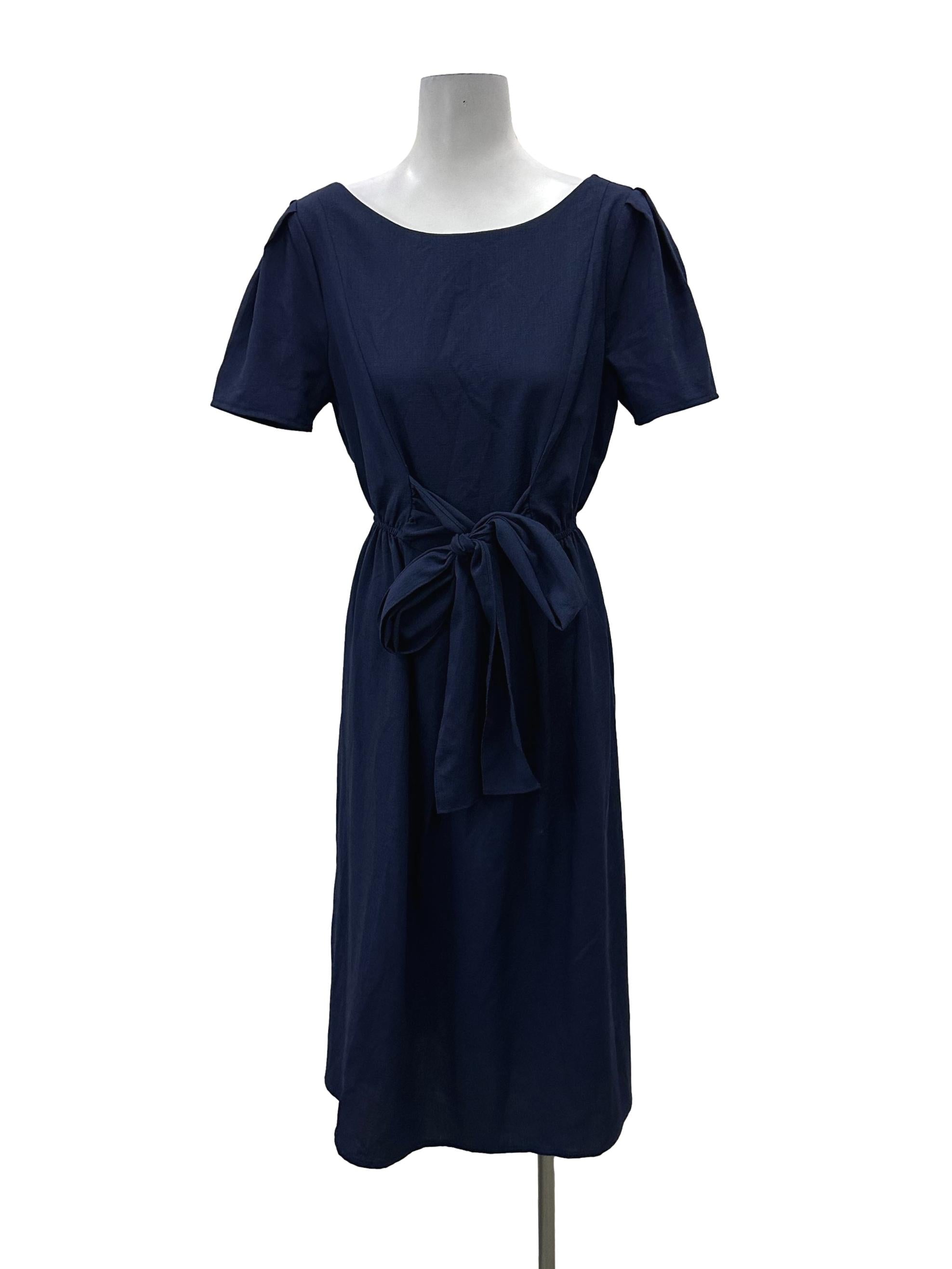 Navy Front Tie Dress