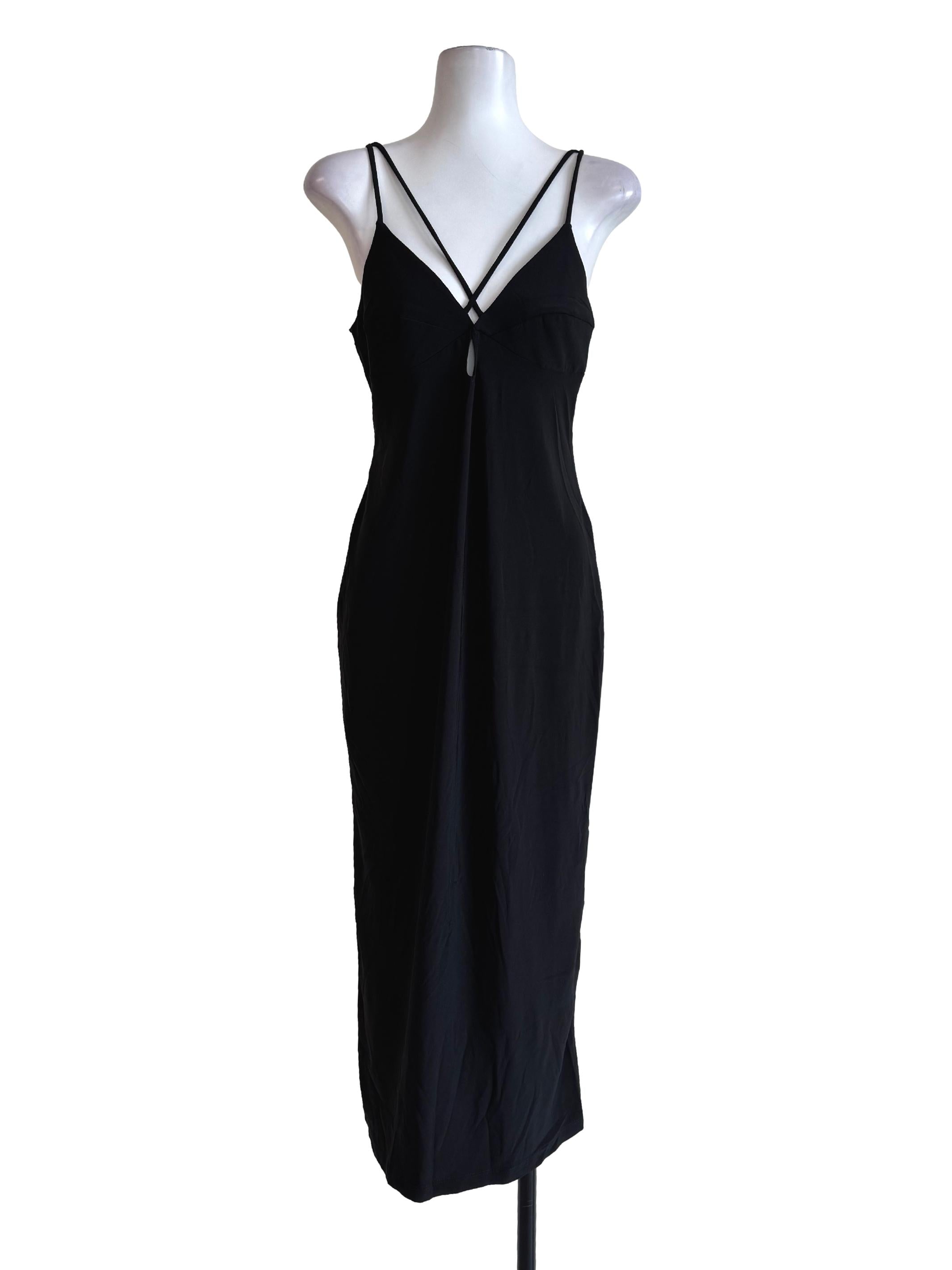 Silky Black V Neck Dress