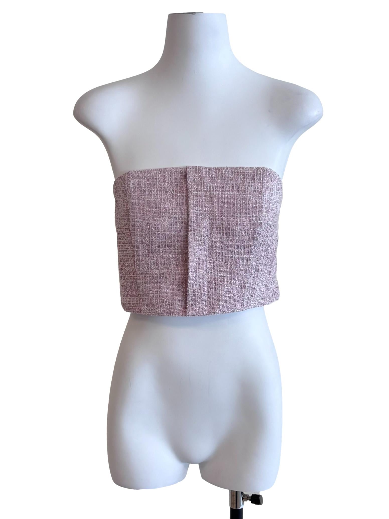 Blush Pink Tweed Strapless Crop Top