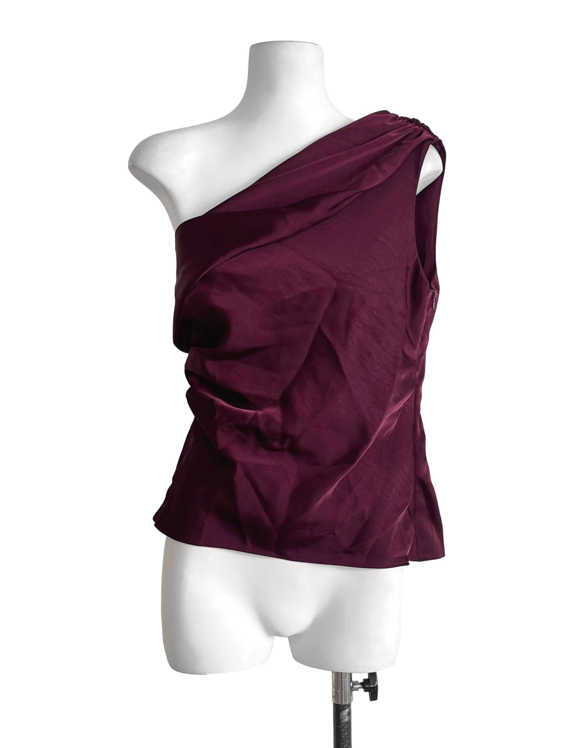 Garnet Red Asymmetrical Sleeveless Top