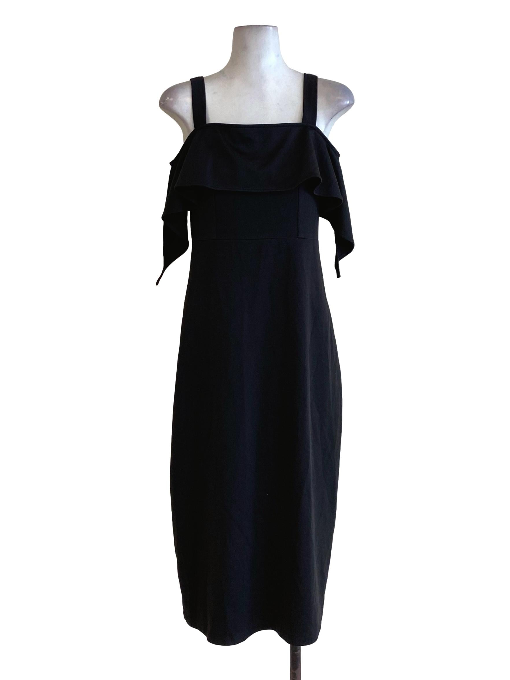 Black Ruffled Plain Slip Dress