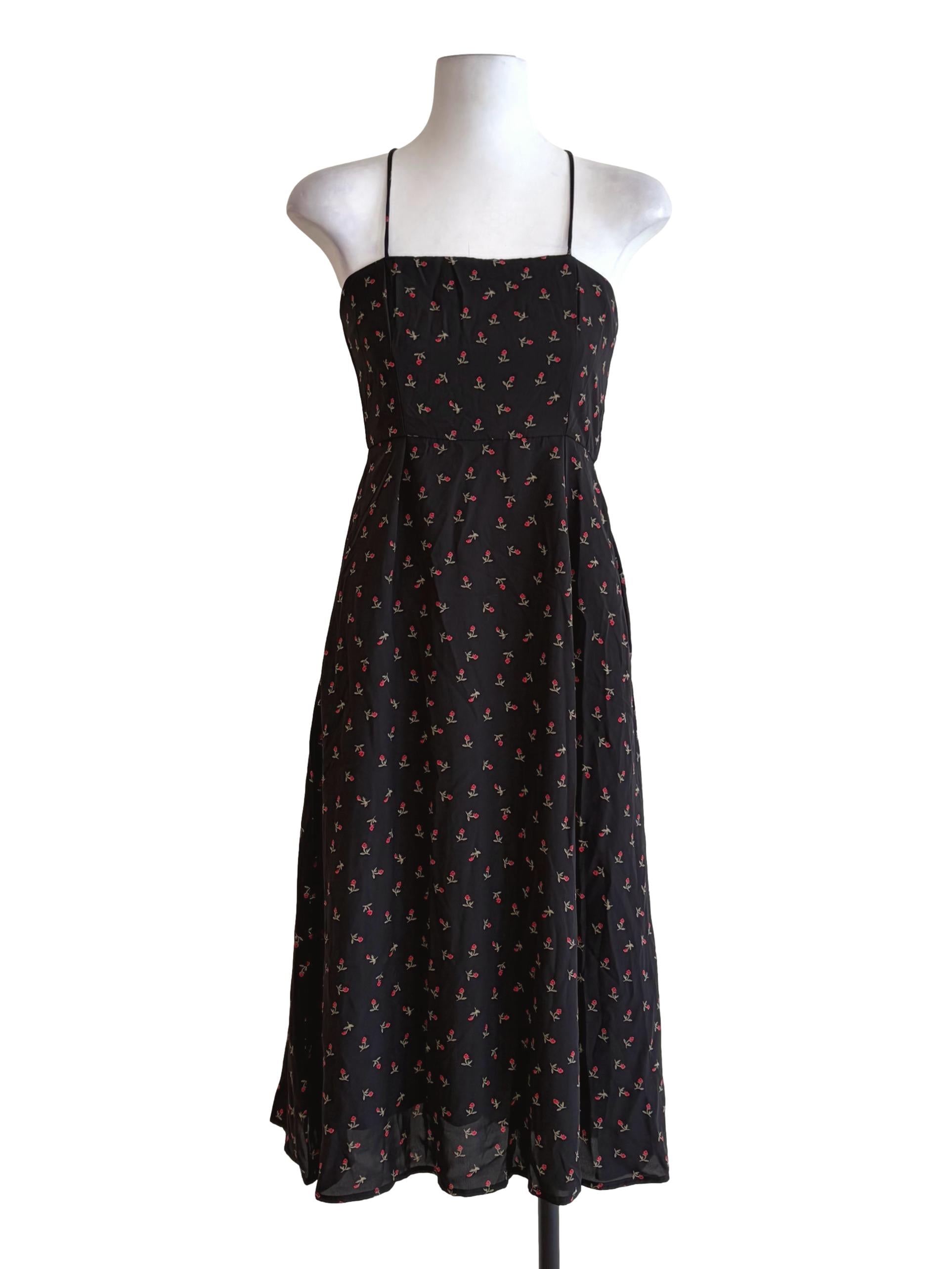 Onyx Black Tiny Floral Prints Slip Dress