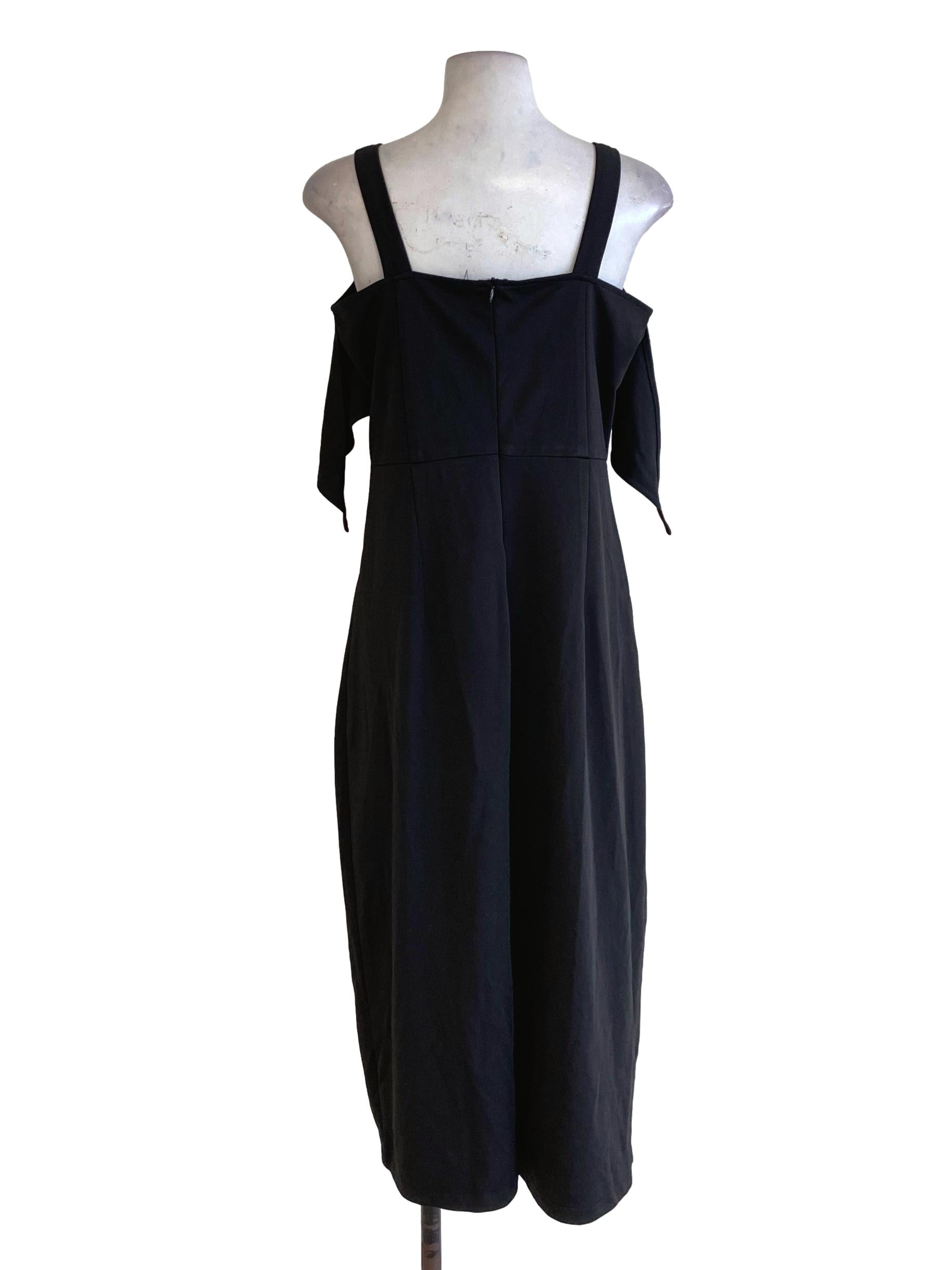 Black Ruffled Plain Slip Dress