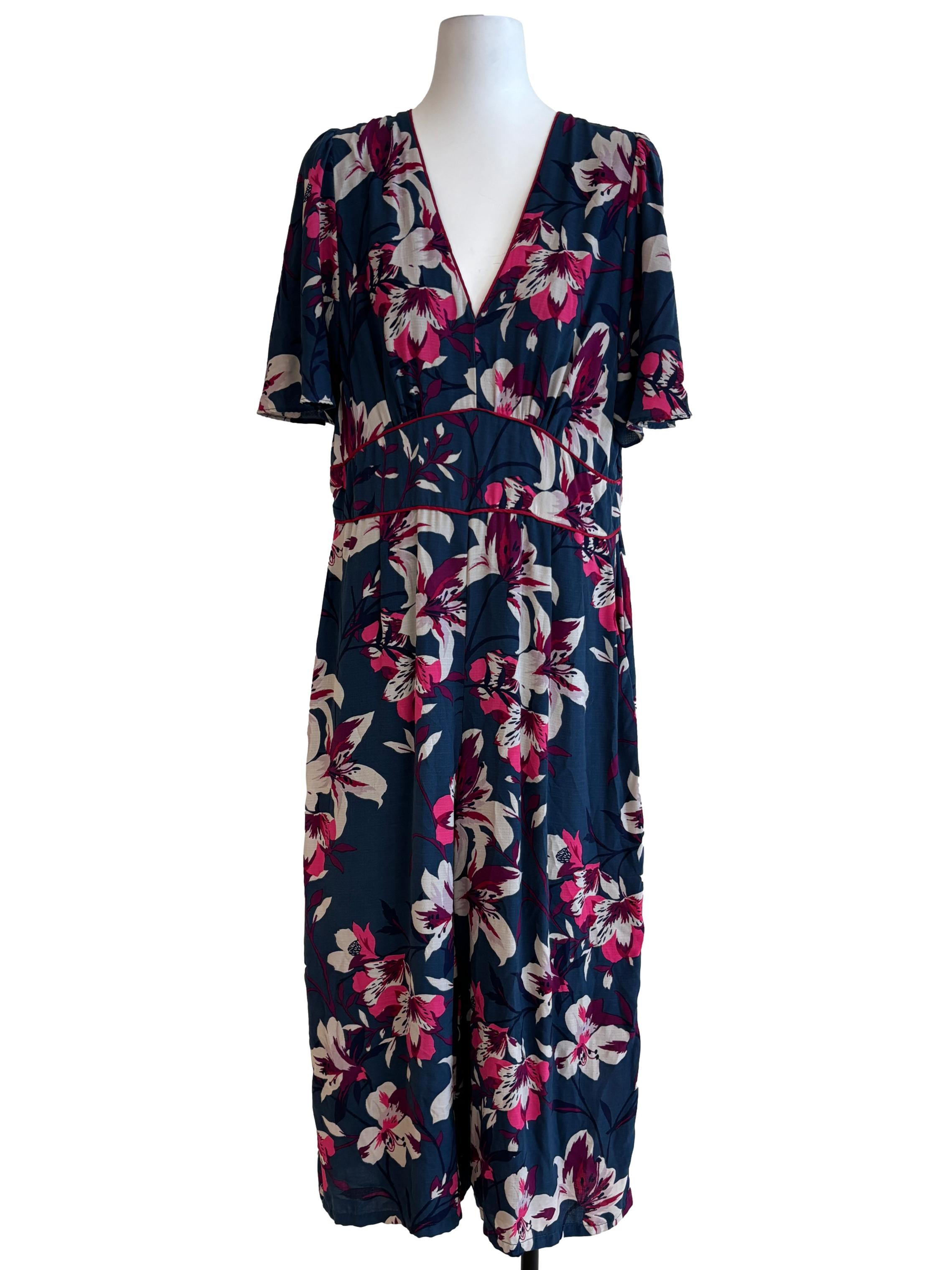 Peacock Blue Pink Floral Jumpsuit