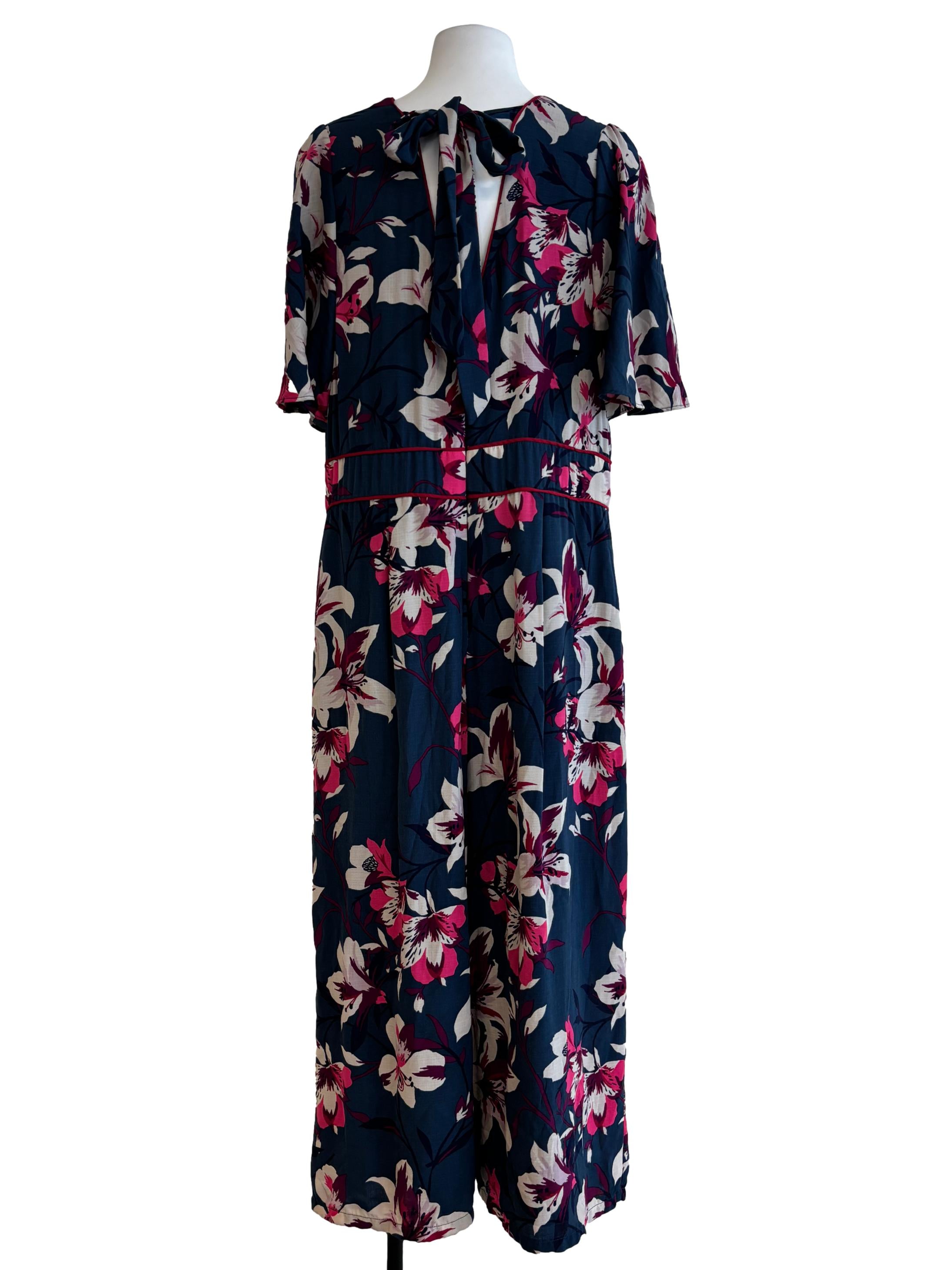 Peacock Blue Pink Floral Jumpsuit