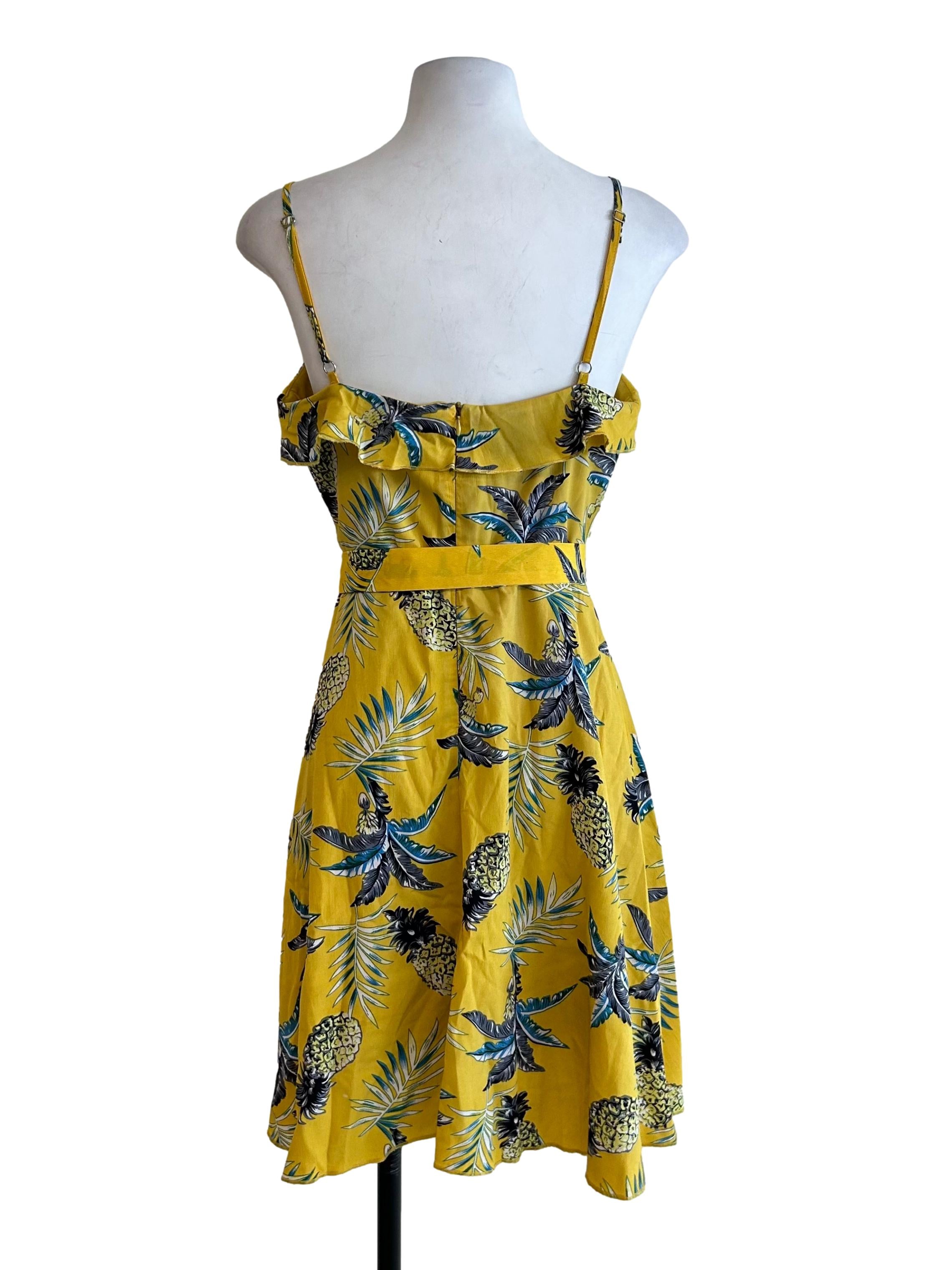 Yellow Pineapple Print Ruffle Dress