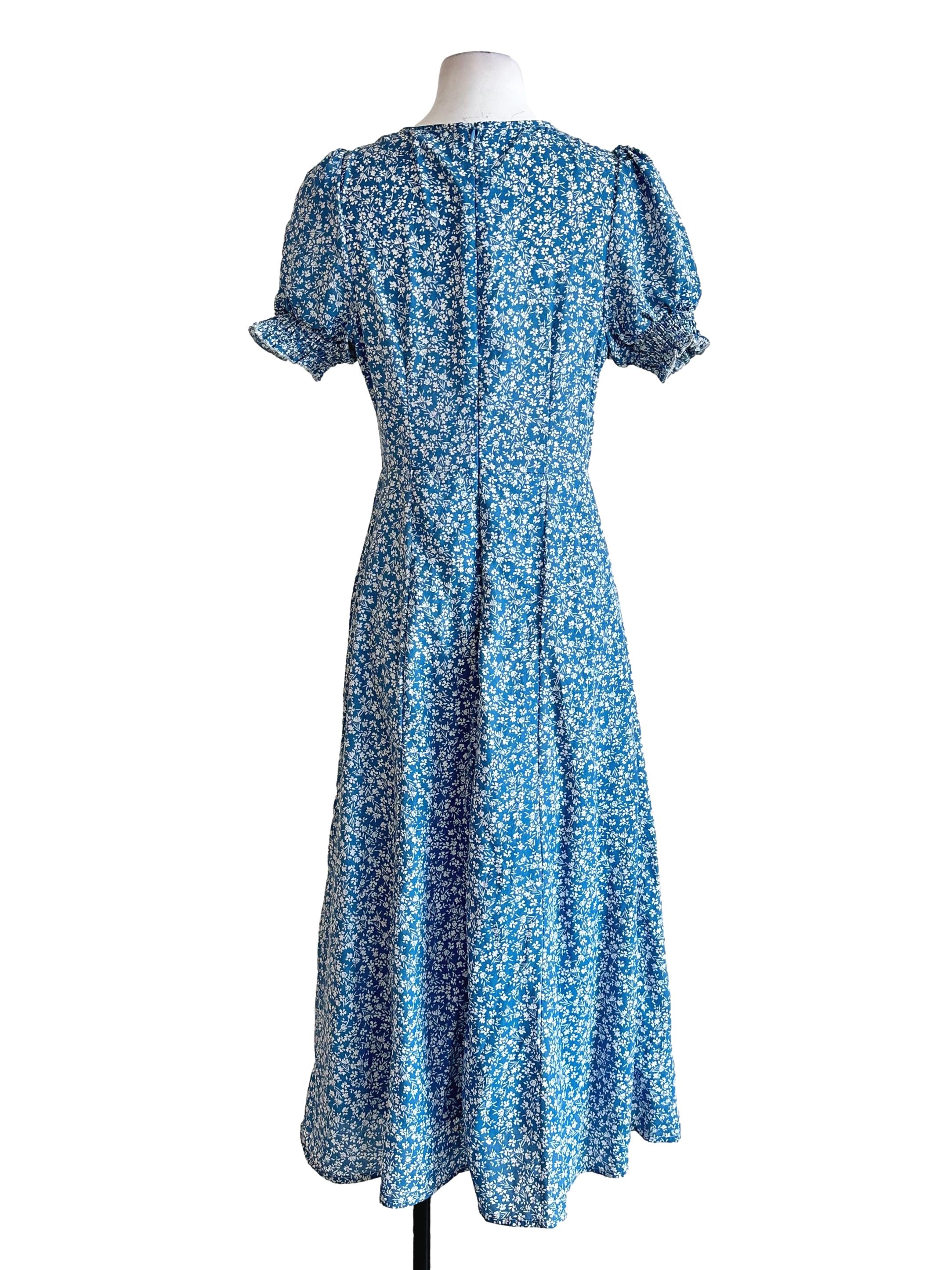 Blue Floral Printed Slit Maxi Dress