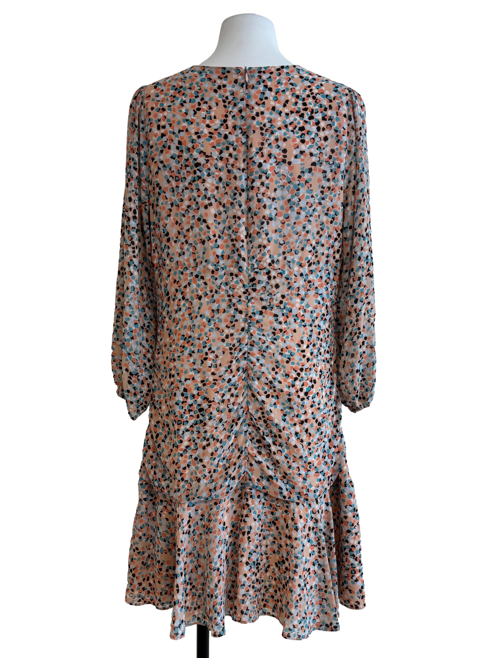 Light Sepia Ruched Patterned Dress