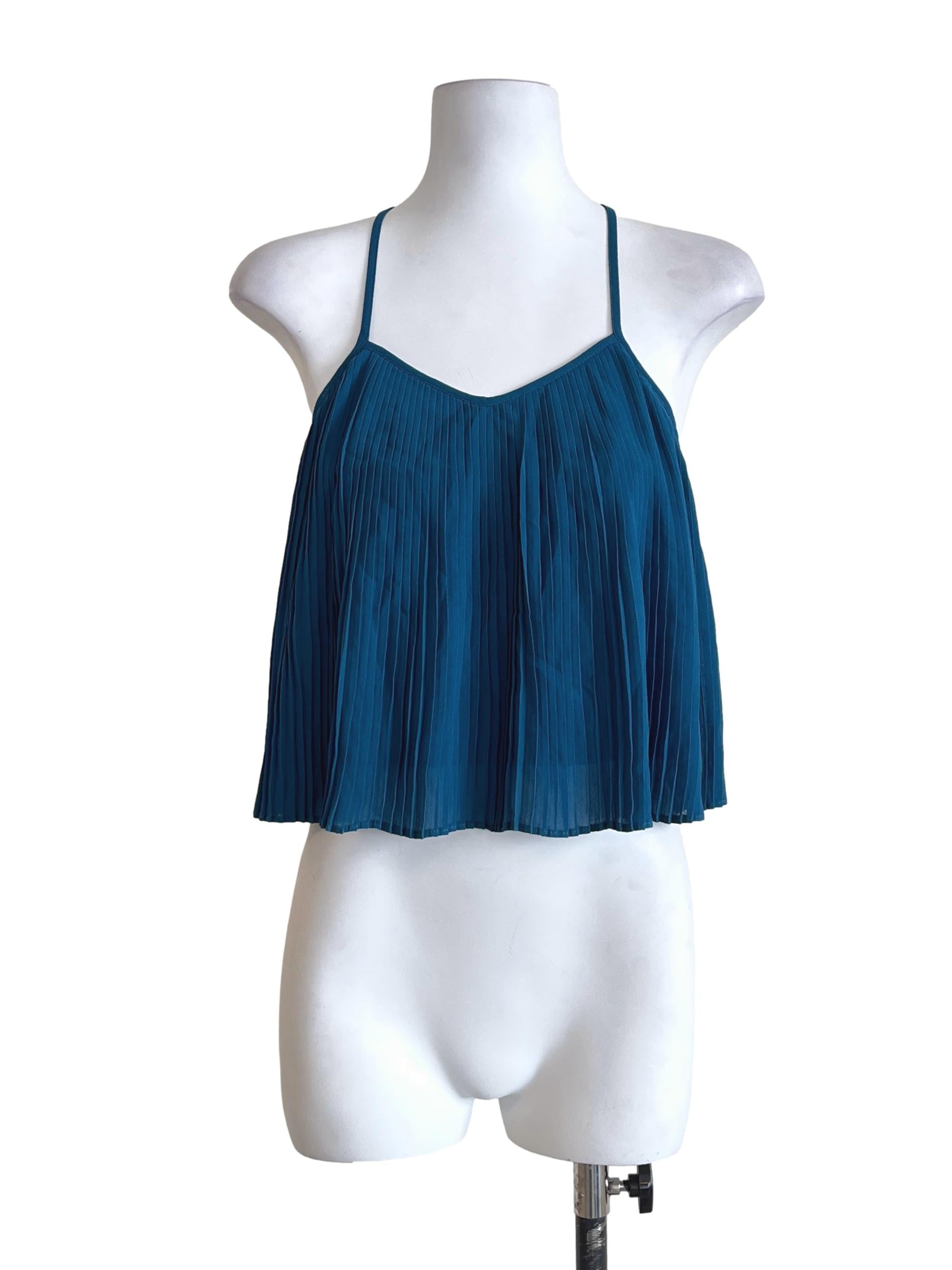 Aegean Blue Scoop Sleeveless Pleated Top
