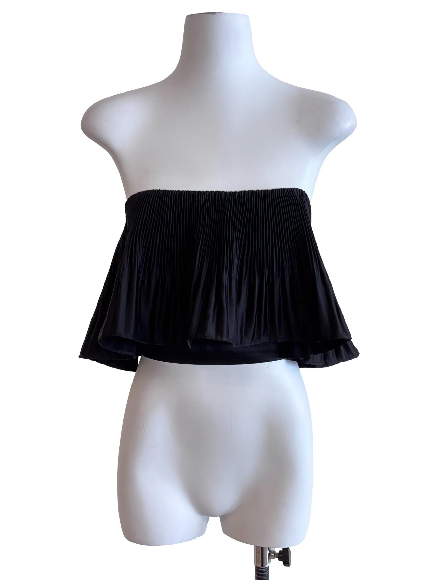 Oil Black Pleated Overlay Strapless Top