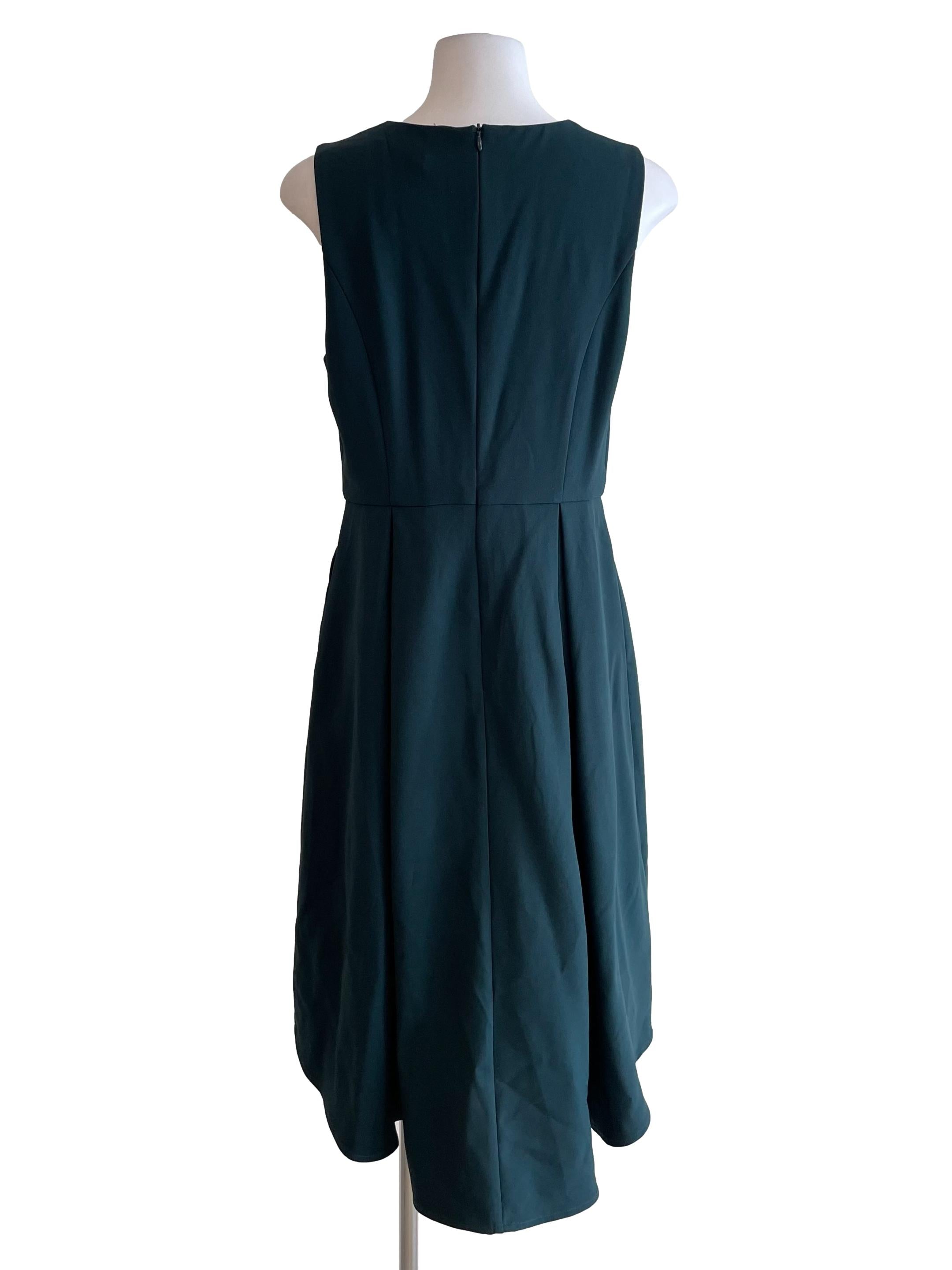 Pine Green Box Pleated Sleeveless Dress