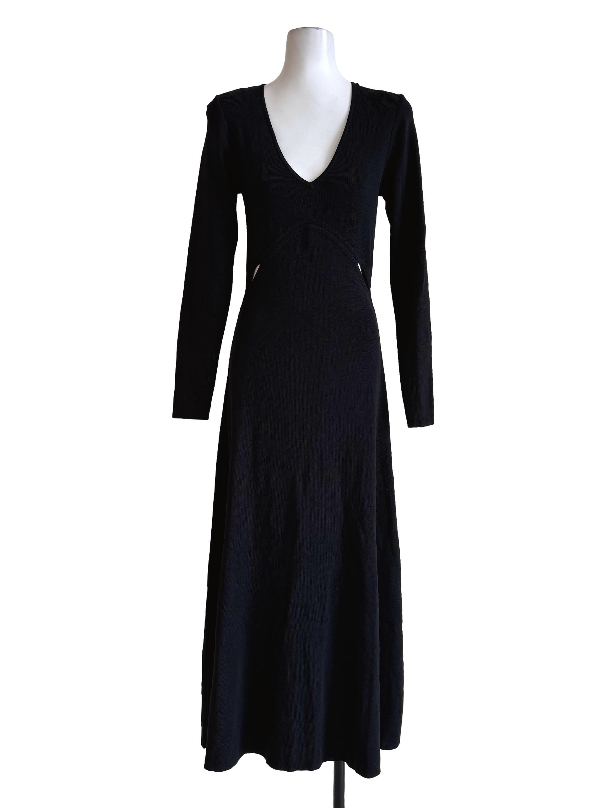 Textured Black Long Sleeve Bodycon Dress