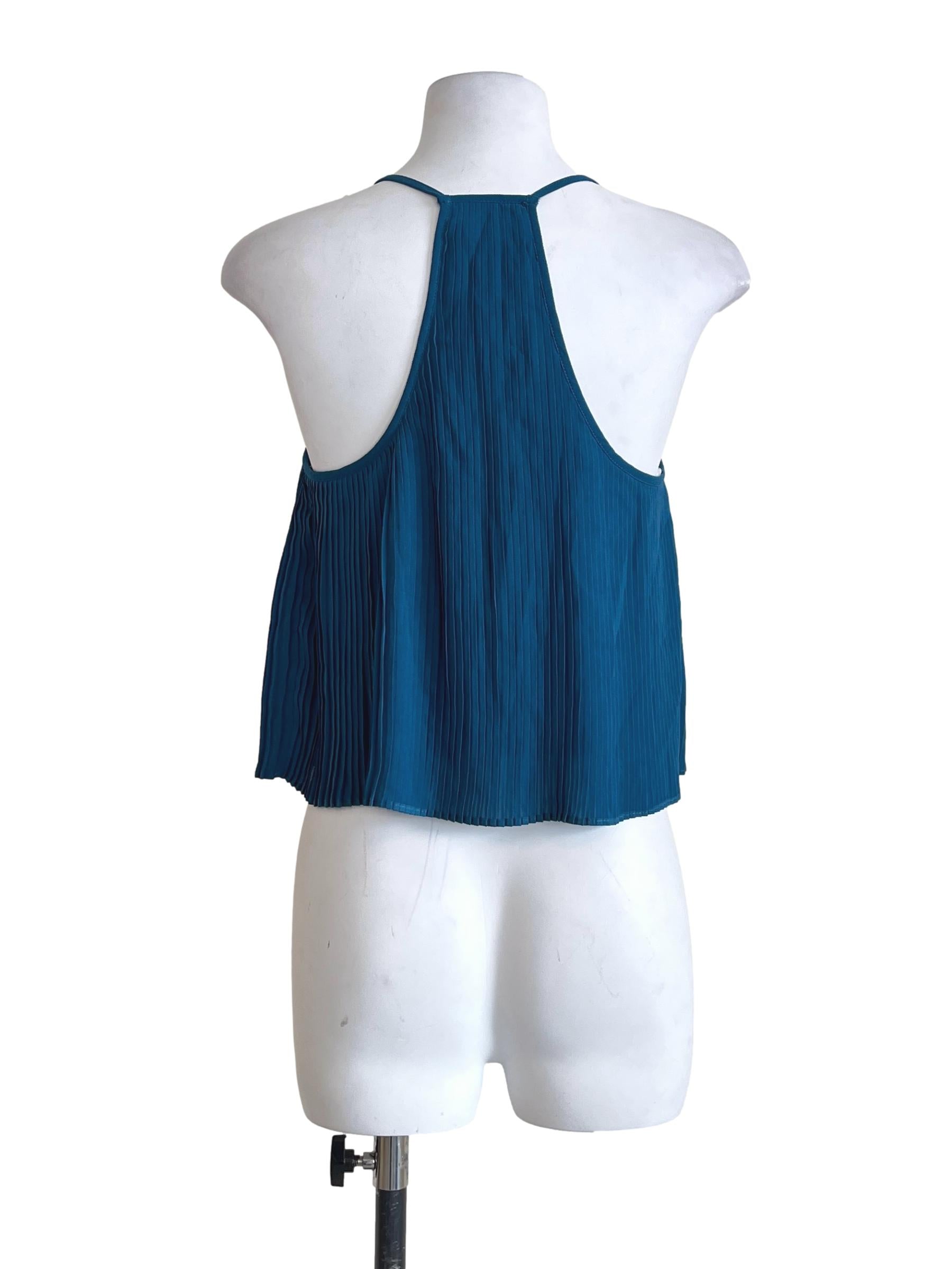 Aegean Blue Scoop Sleeveless Pleated Top