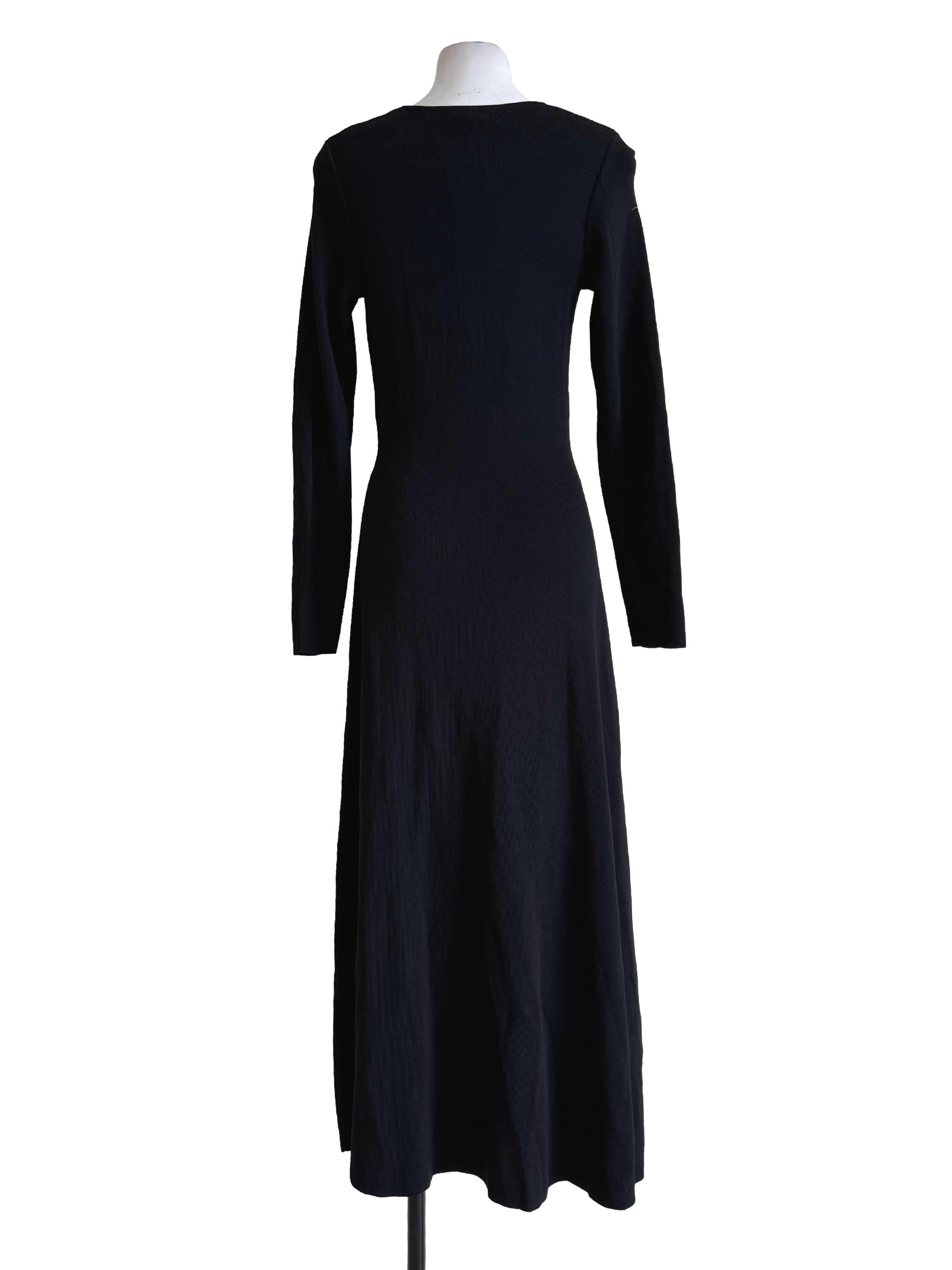 Textured Black Long Sleeve Bodycon Dress