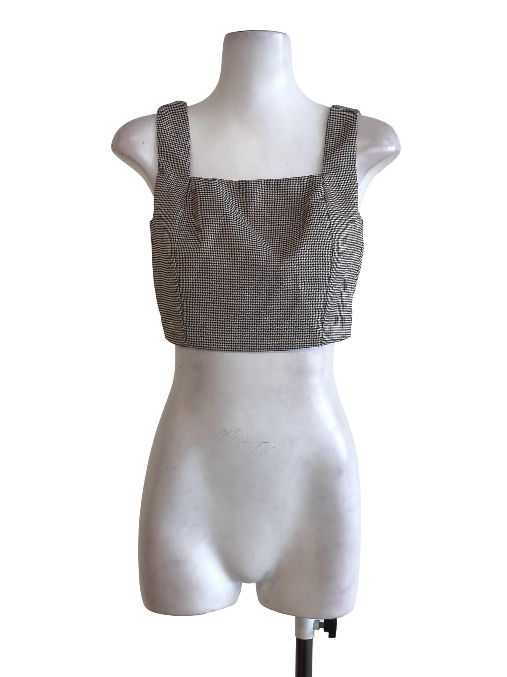 Black Nailshead Square Neck Crop Top