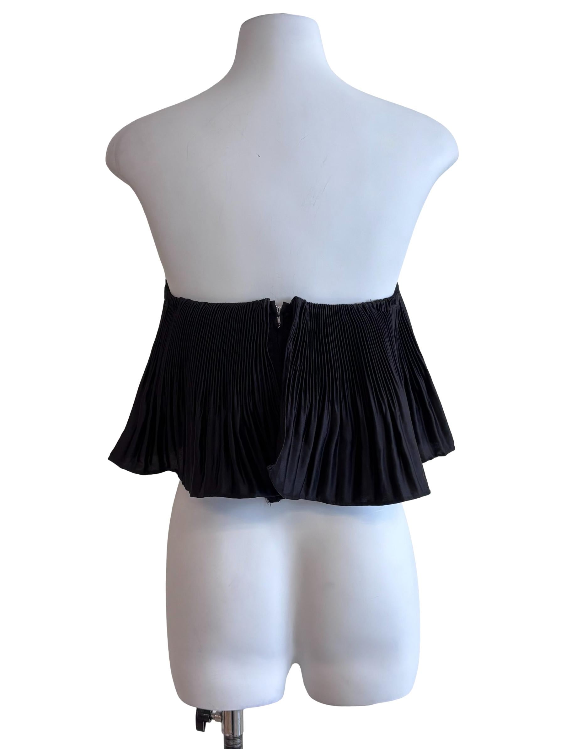 Oil Black Pleated Overlay Strapless Top