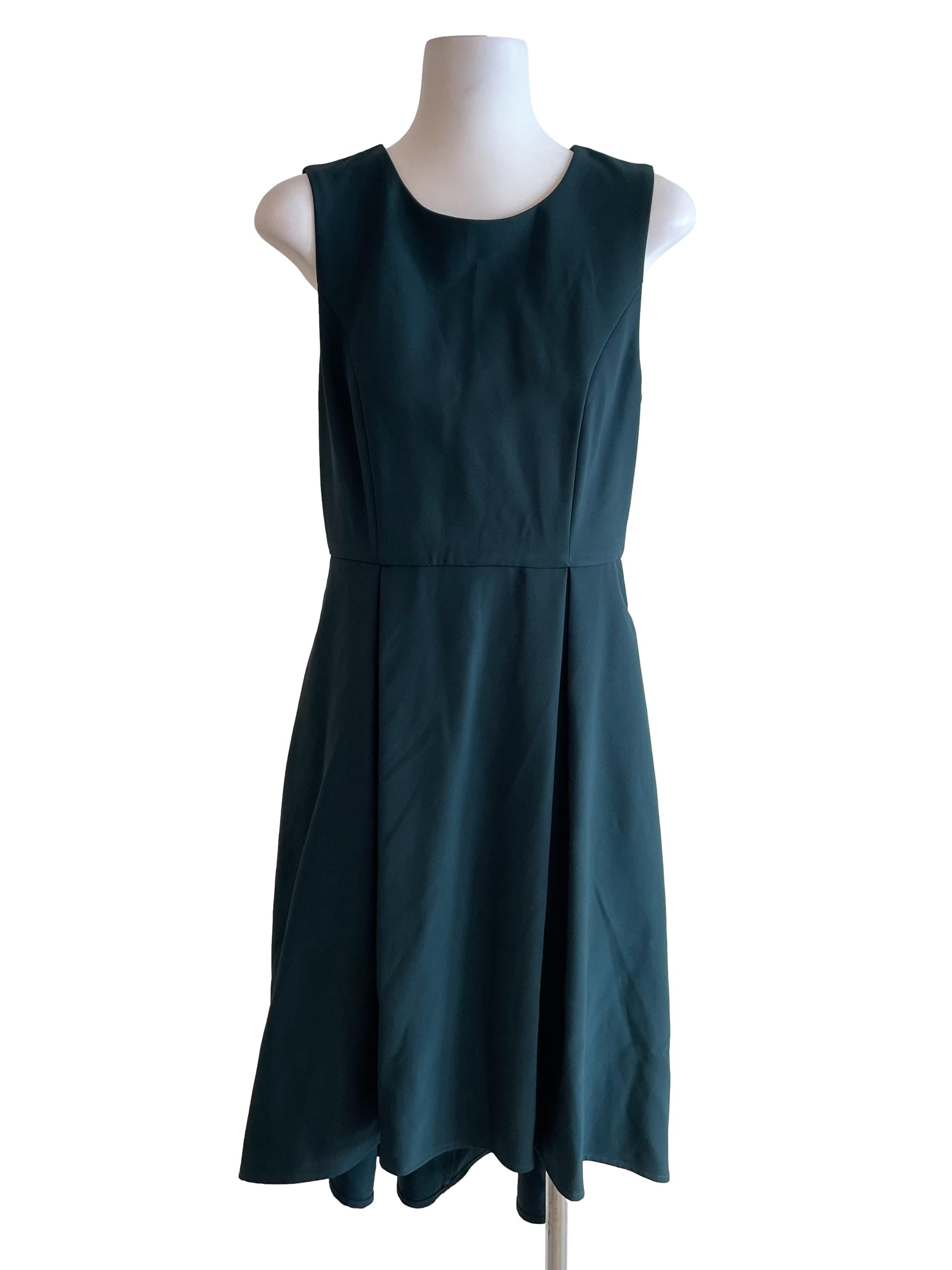 Pine Green Box Pleated Sleeveless Dress