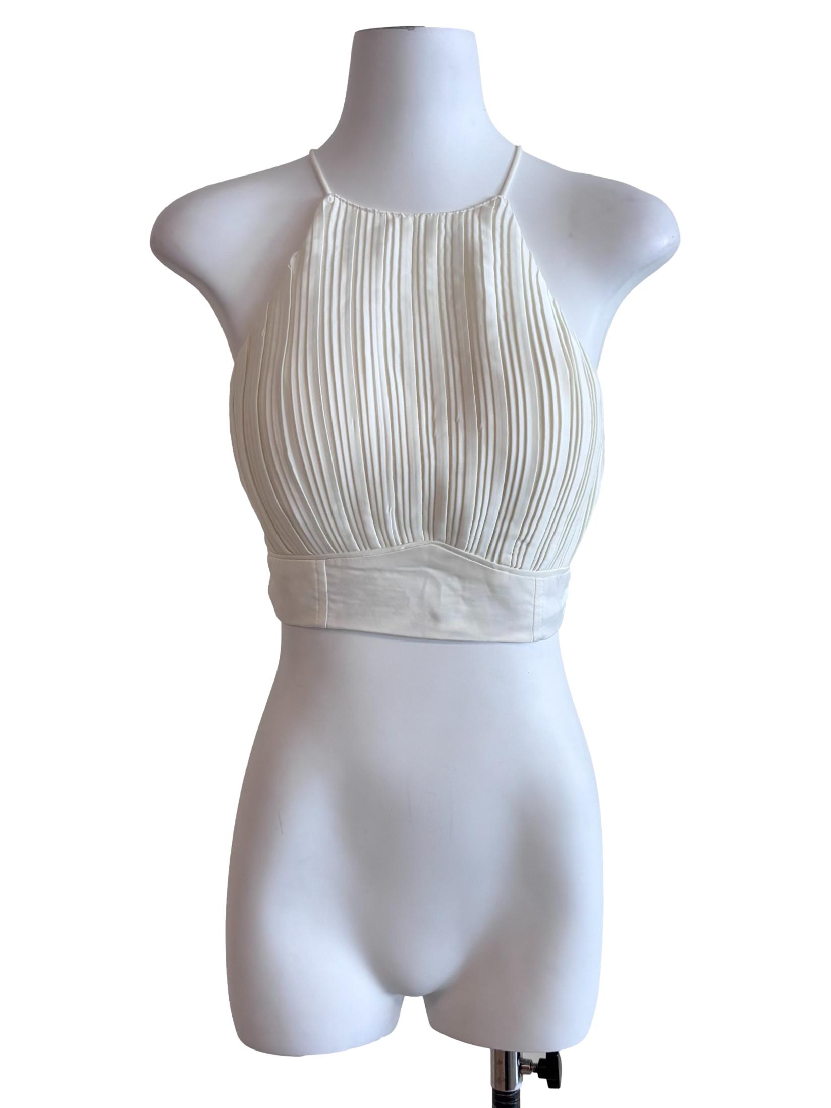 Cream White Pleated Cross Back Top