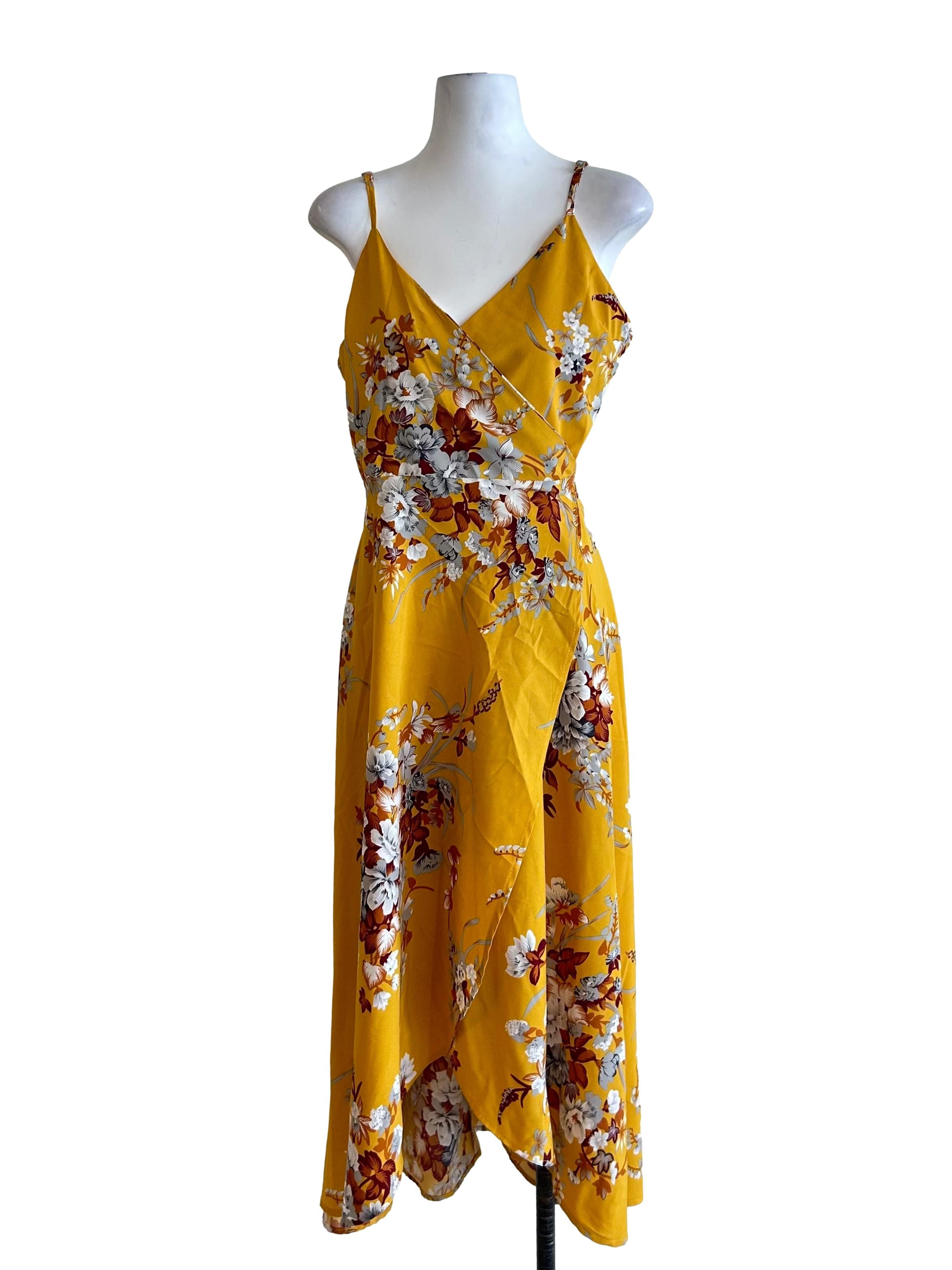 Yellow Floral Wrap Cami Dress