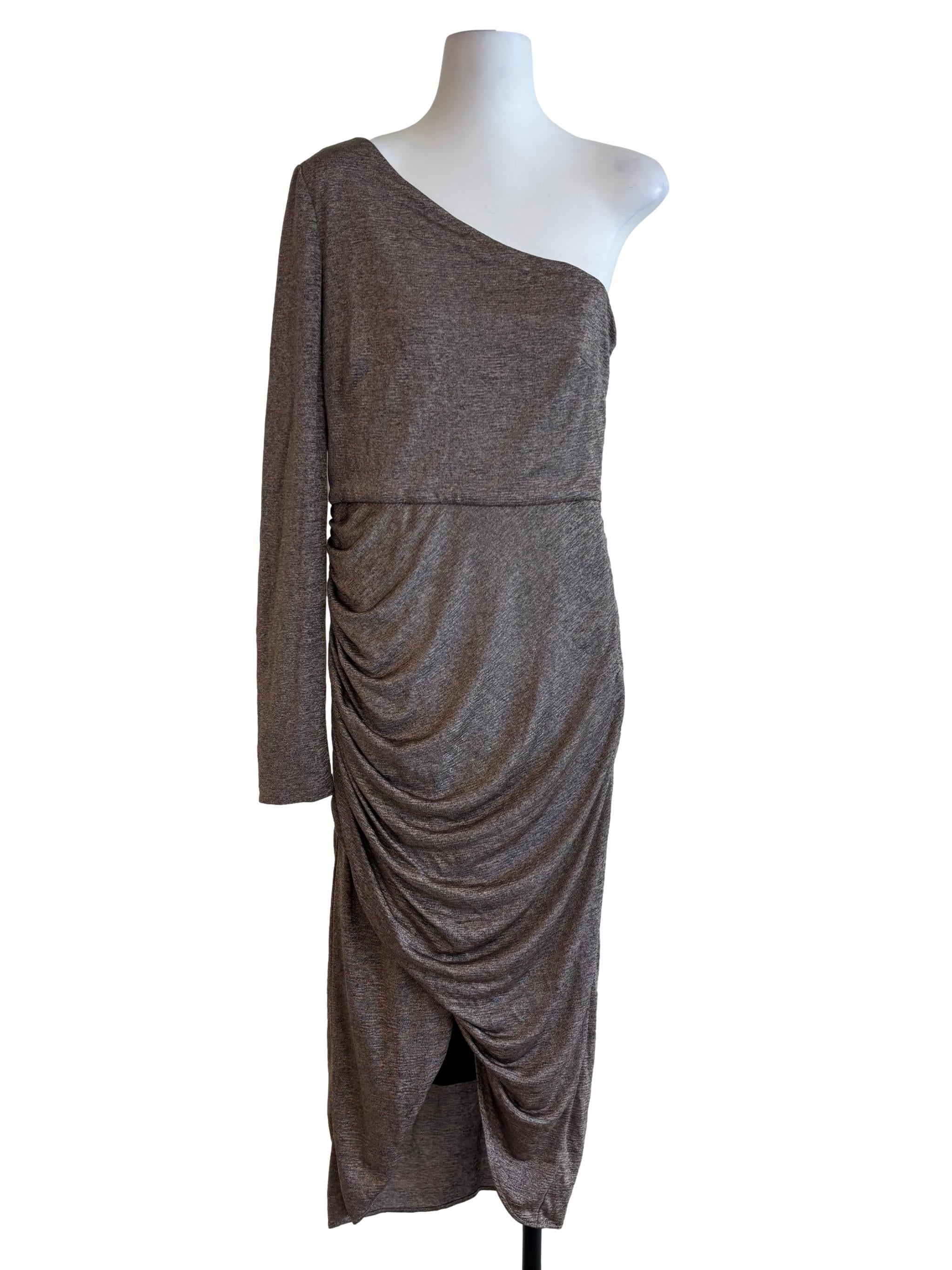 Ash Brown One Shoulder Drape Dress