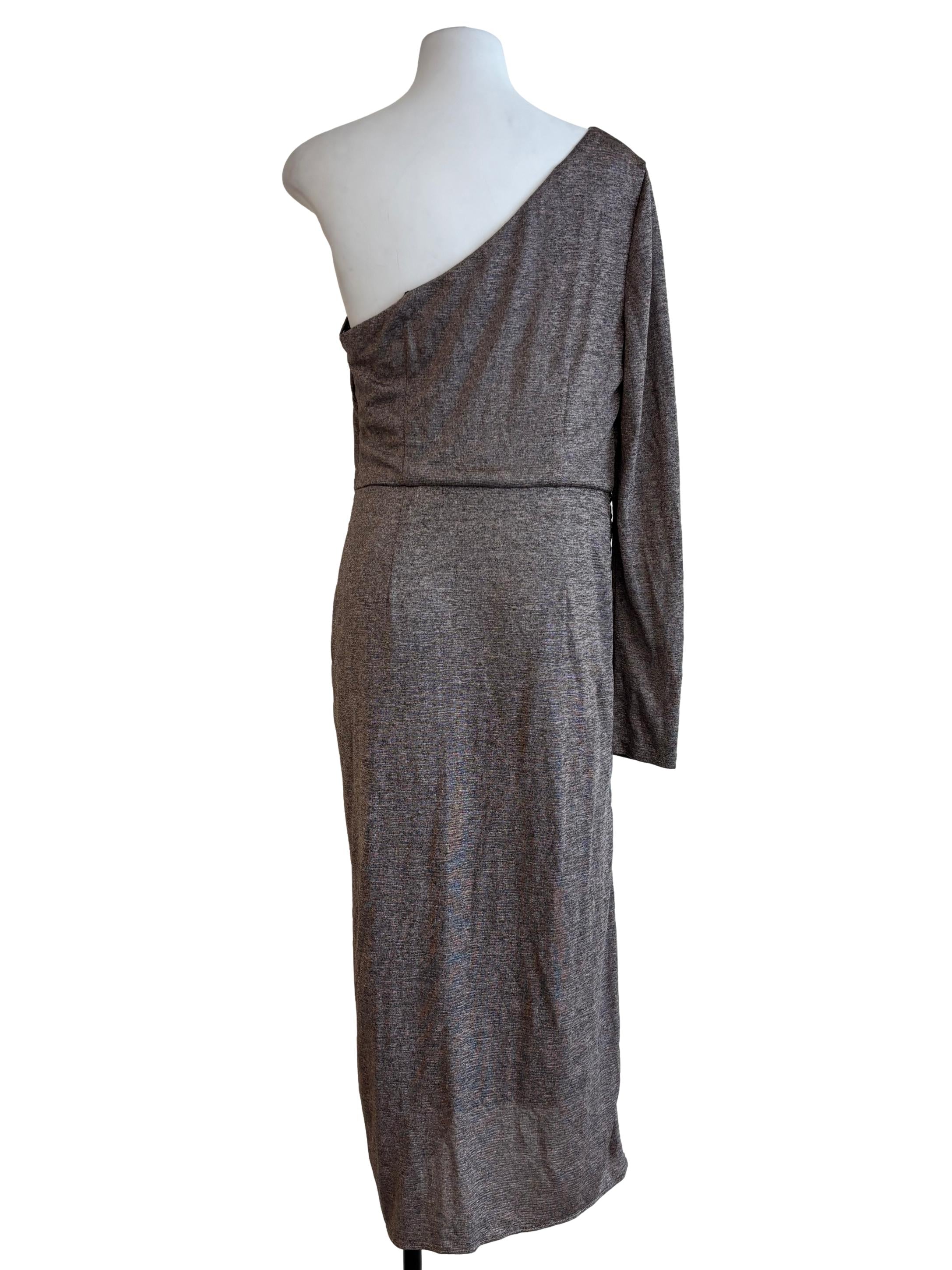 Ash Brown One Shoulder Drape Dress