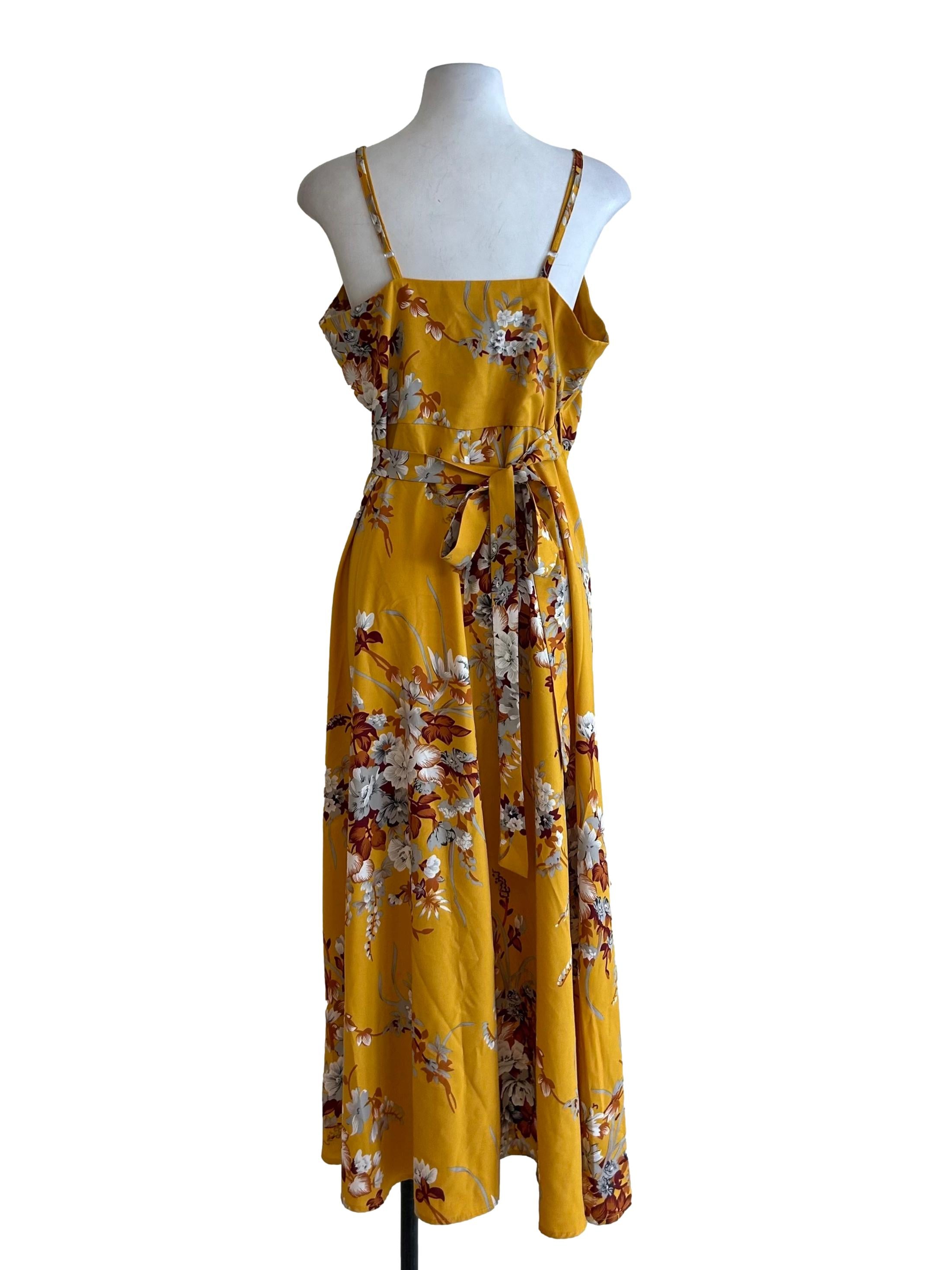 Yellow Floral Wrap Cami Dress