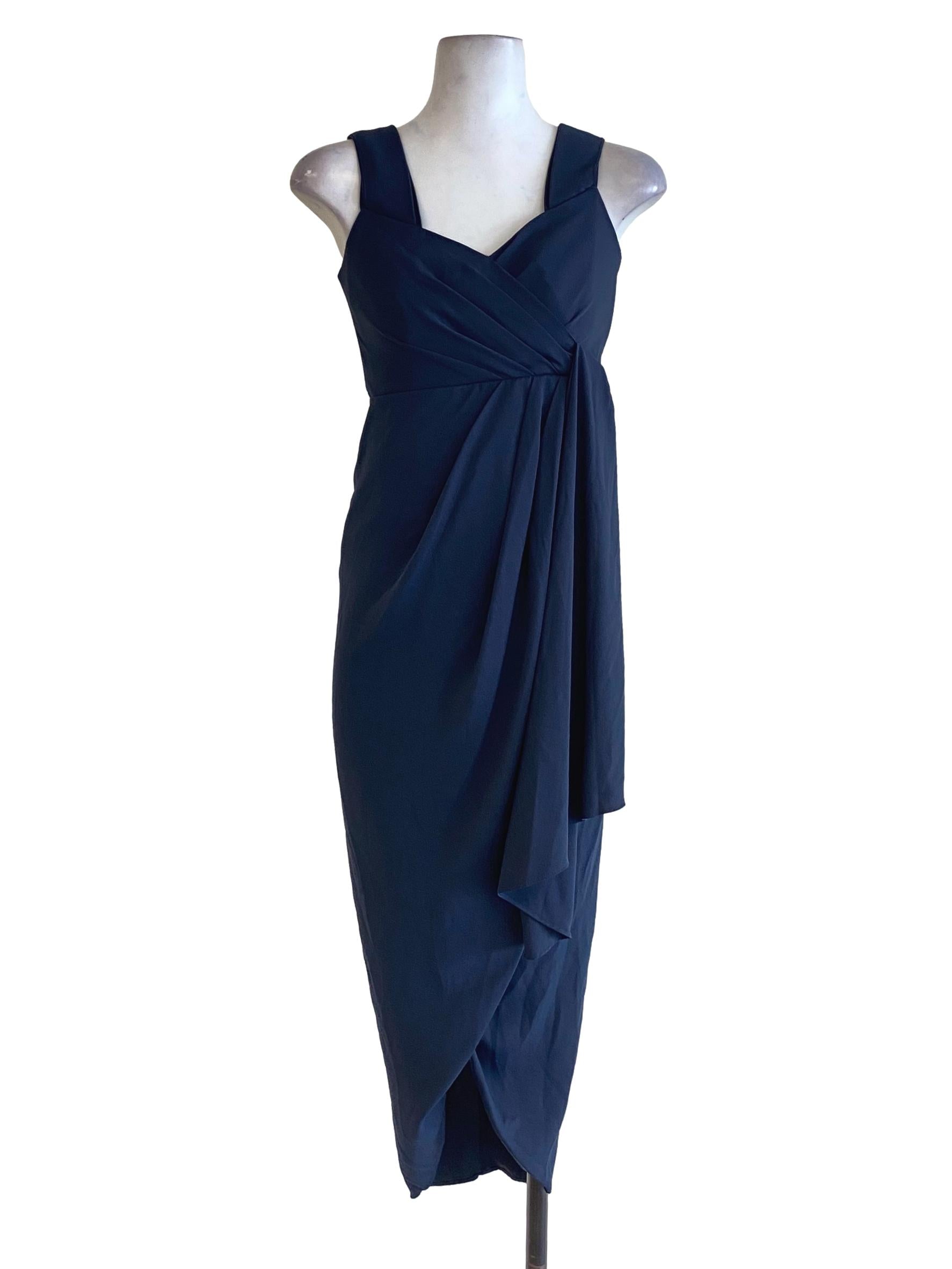 Navy Blue Plain Sheath Dress