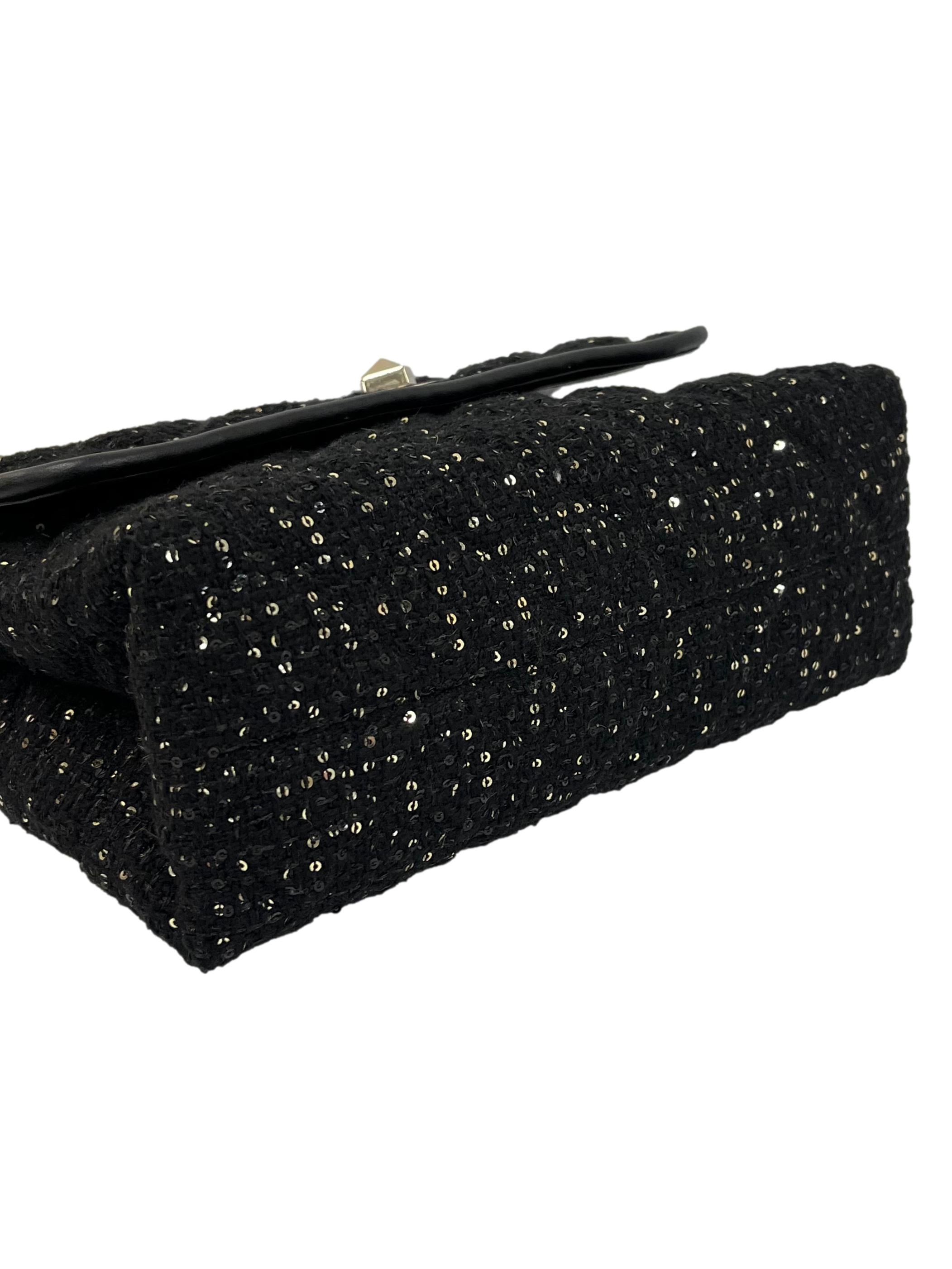 Black Gold Natalia Sequin Tweed Medium Flap Shoulder Bag