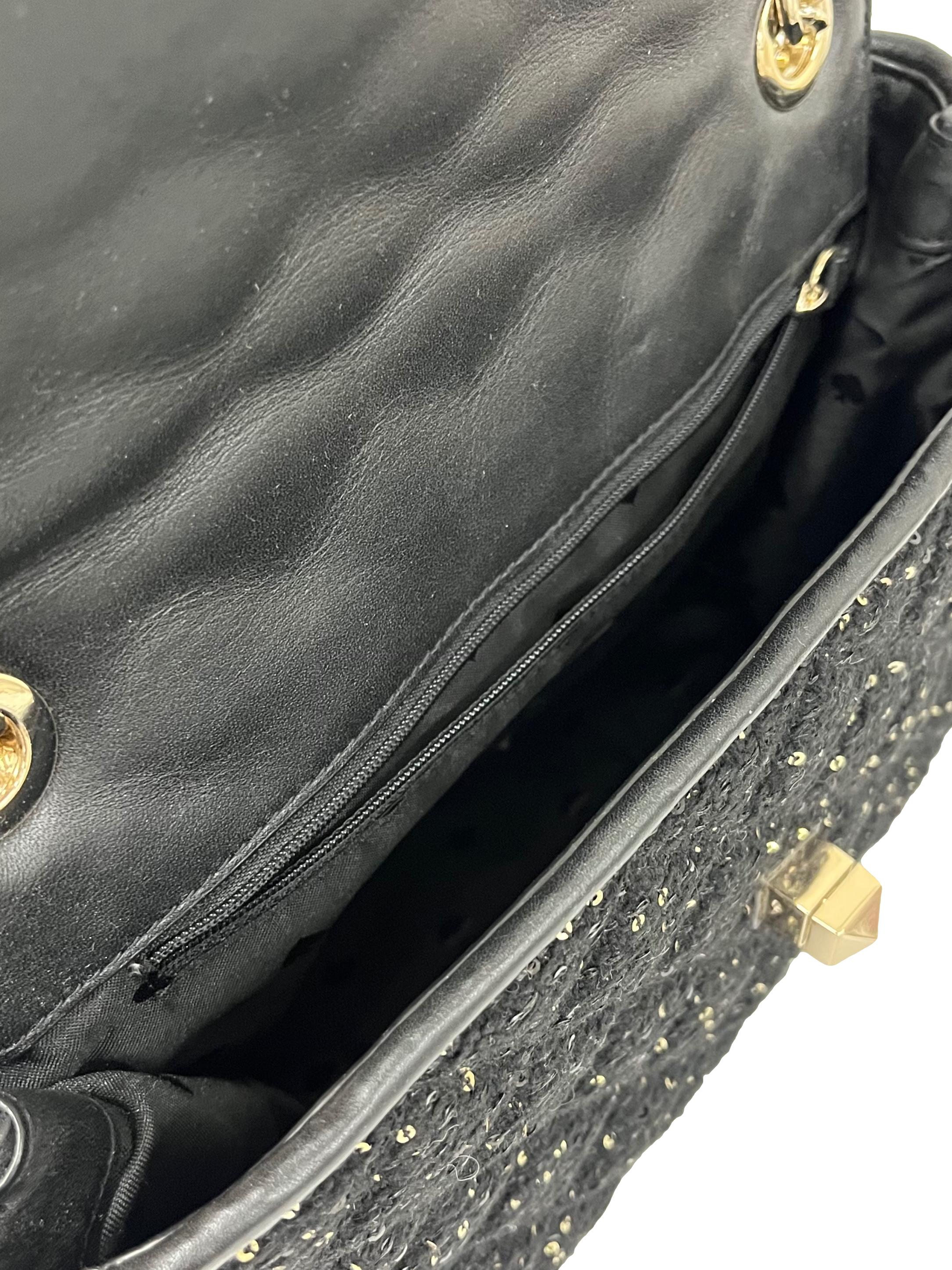 Black Gold Natalia Sequin Tweed Medium Flap Shoulder Bag