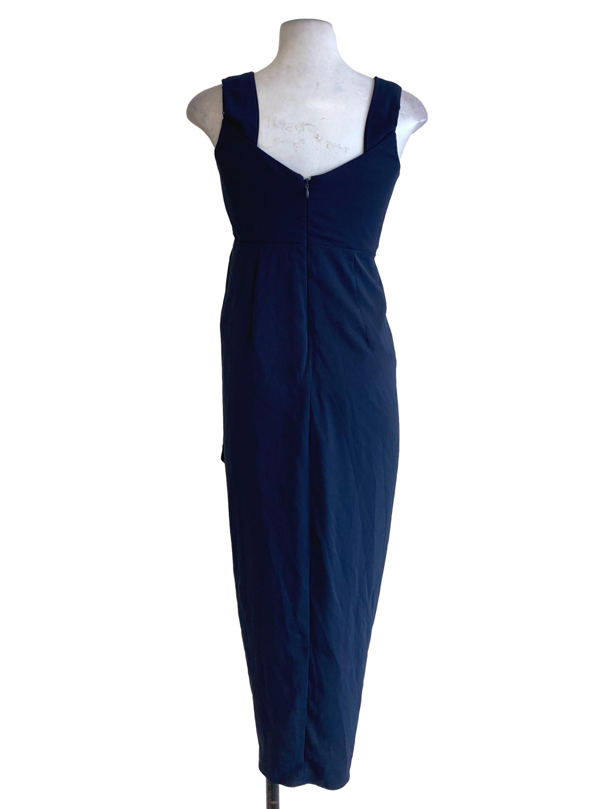 Navy Blue Plain Sheath Dress