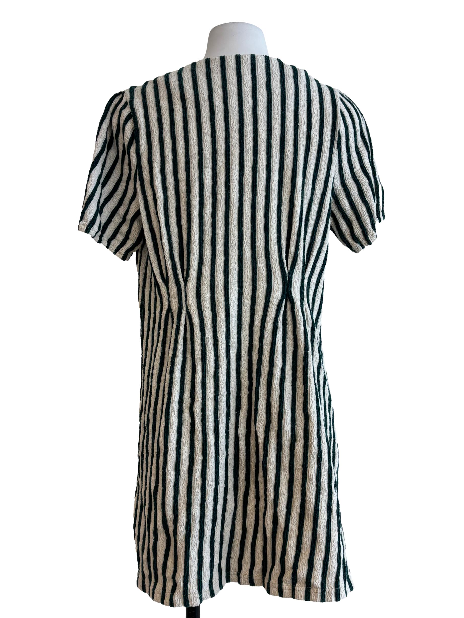 Emerald Green Striped Button Dress