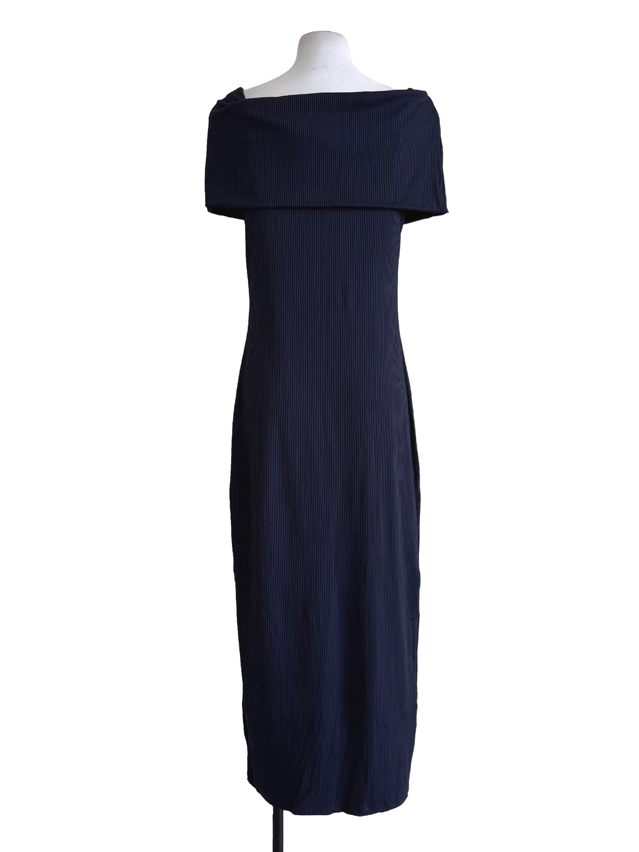 Navy Blue Sailor Neck Bodycon Dress