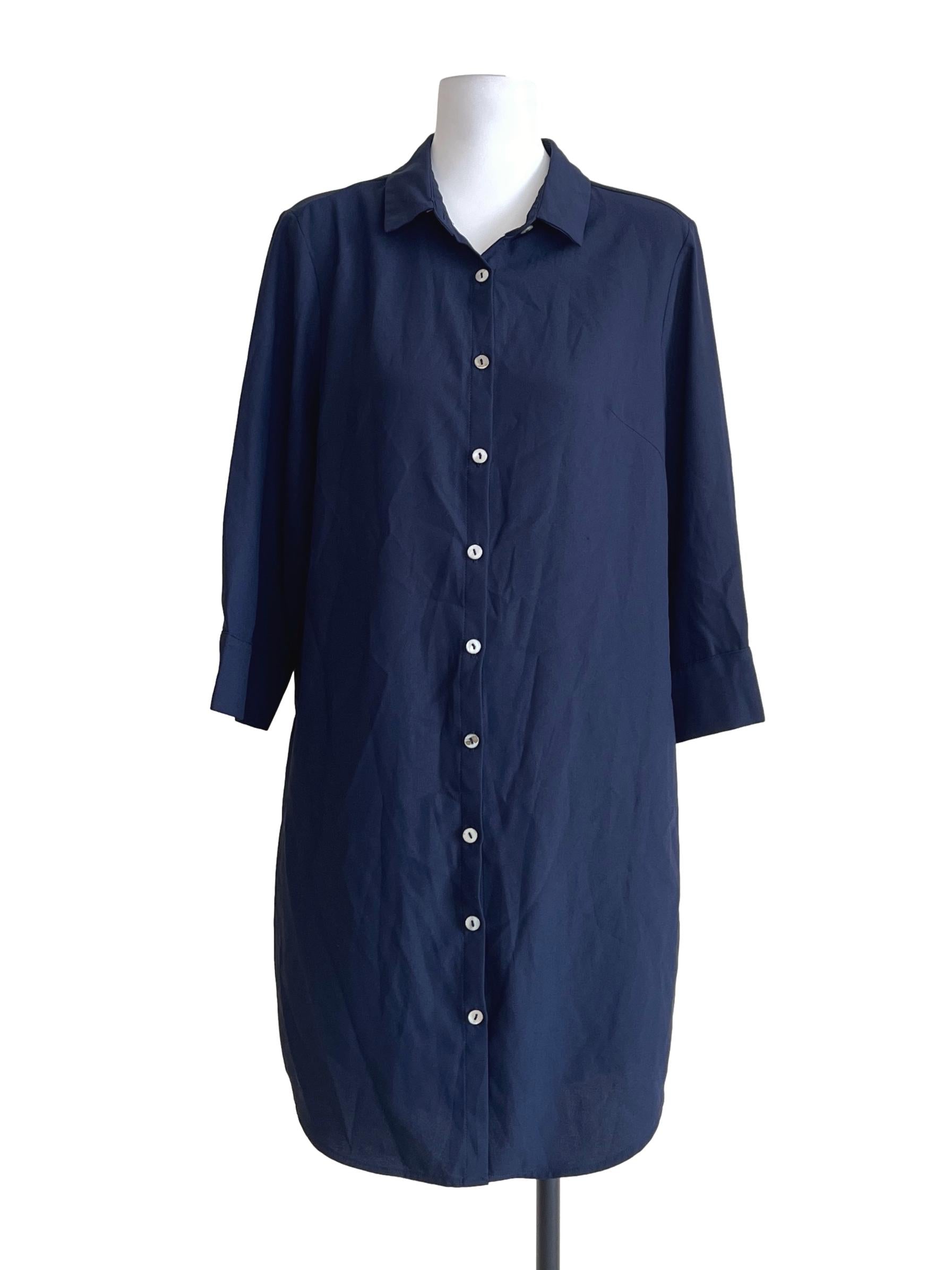 Peacock Blue Down Button Long Top