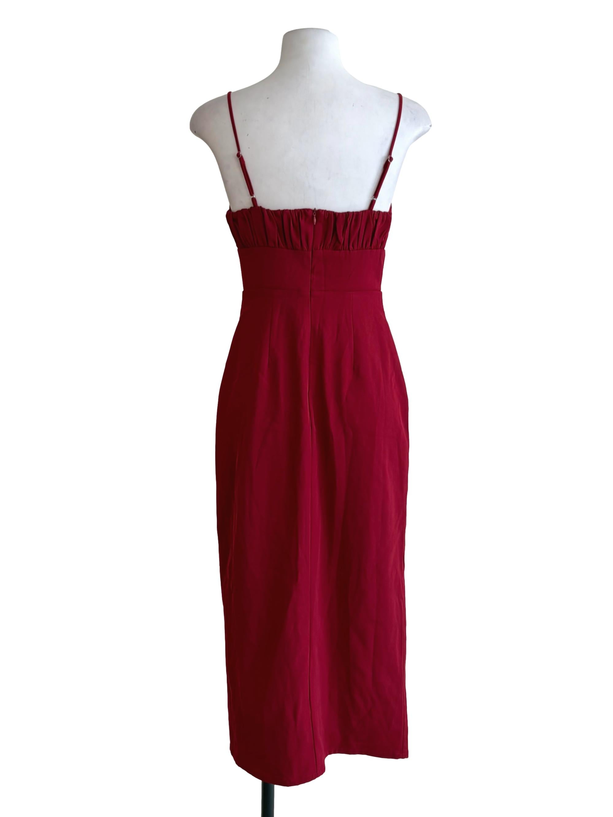 Ruby Red Scrunched Bust Button Slip Dress