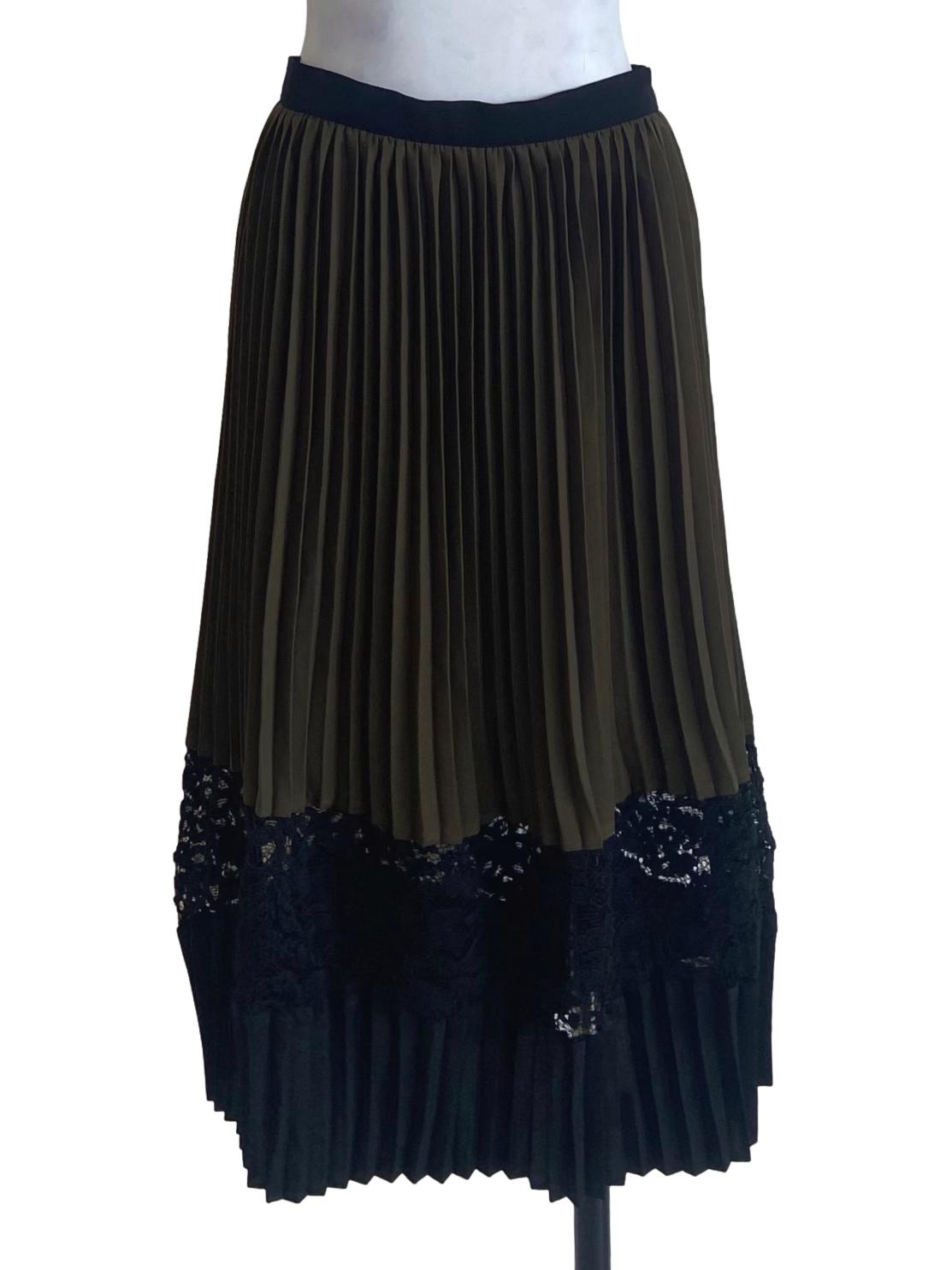 Pickle Green Accordion & Floral Lace Skirt