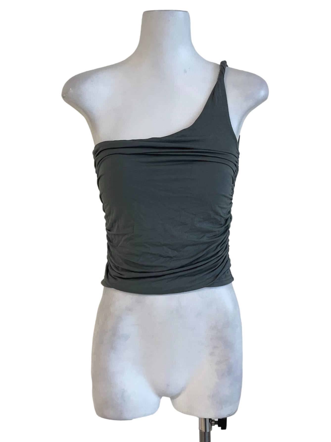 Teal Green Asymmetrical Neckline Sleeveless Top