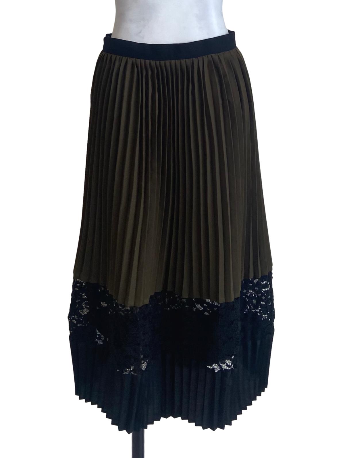 Pickle Green Accordion & Floral Lace Skirt