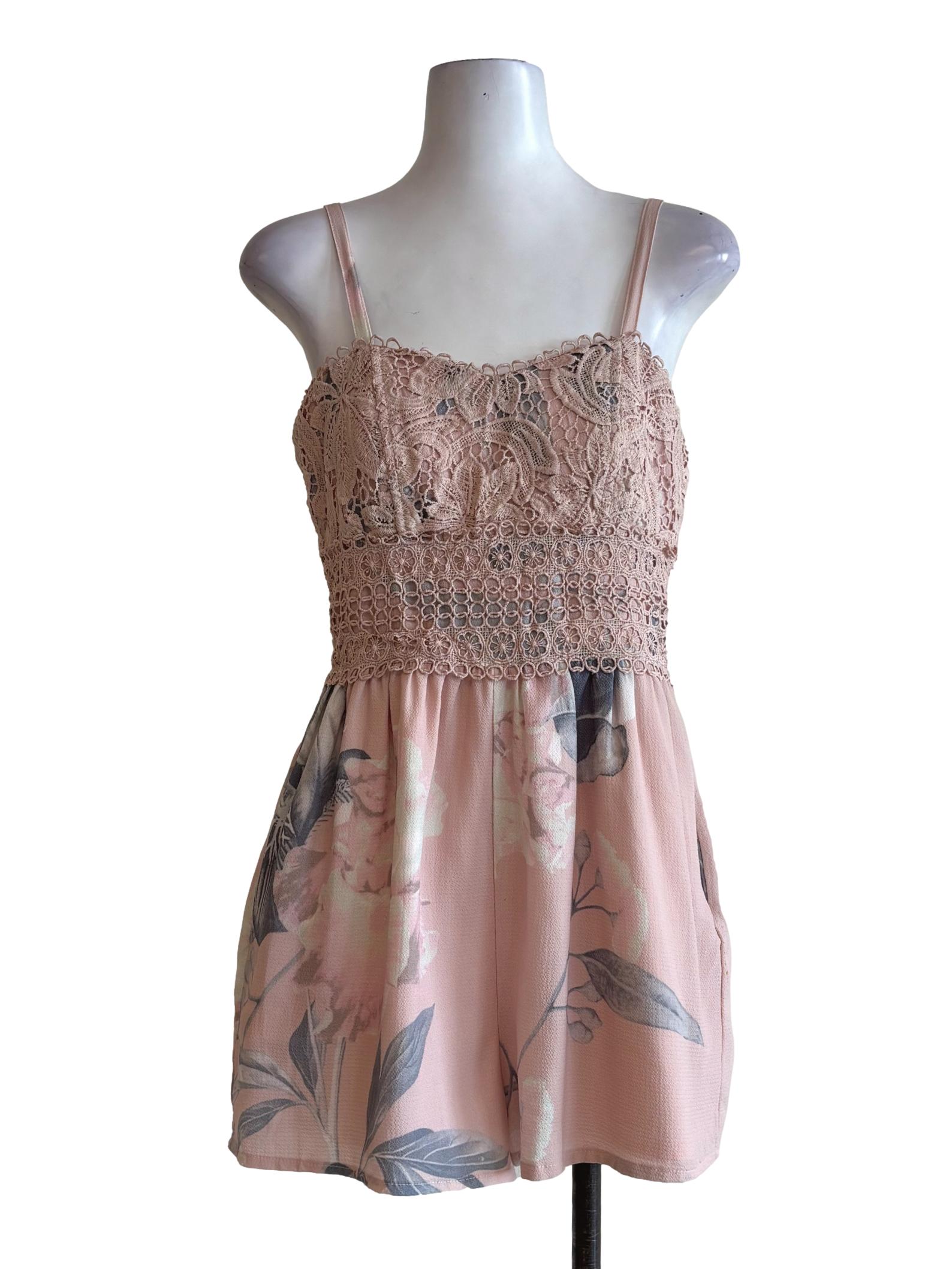 Pastel Pink Laced Sweetheart Floral Rompers