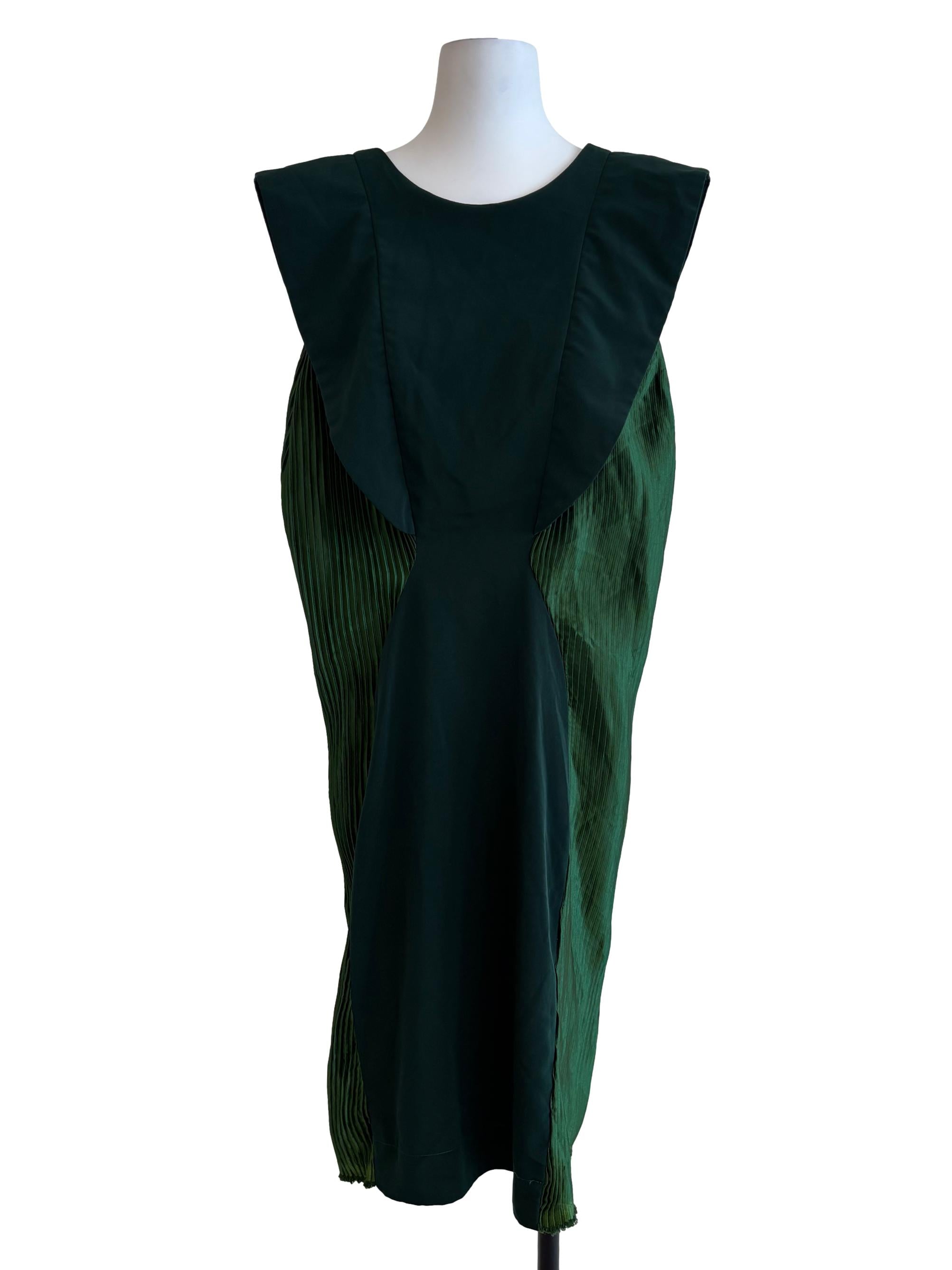 Emerald Green Pleated Shift Dress