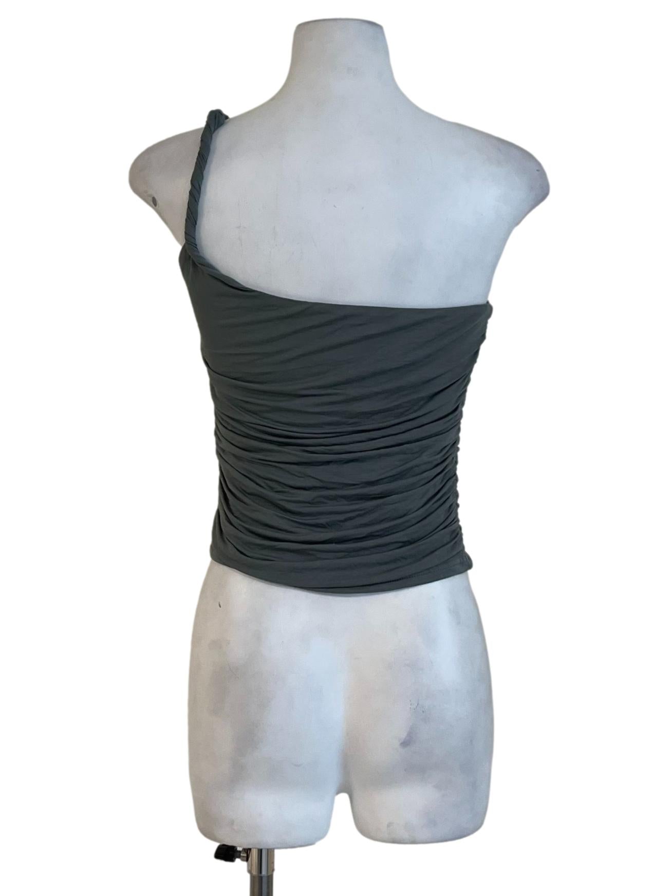 Teal Green Asymmetrical Neckline Sleeveless Top