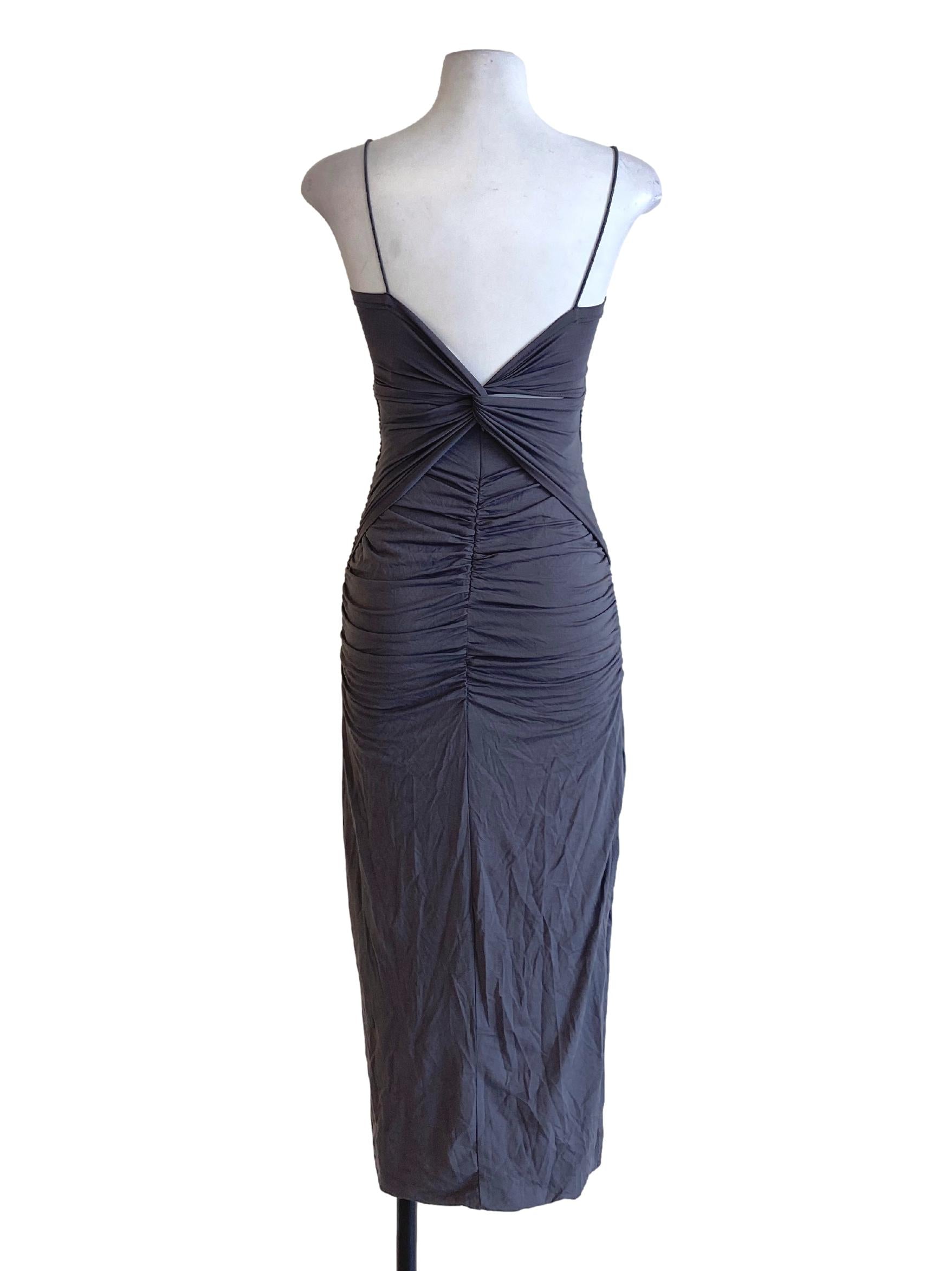 Pebble Grey Spaghetti Strap Mesh Wrap Bodycon Dress